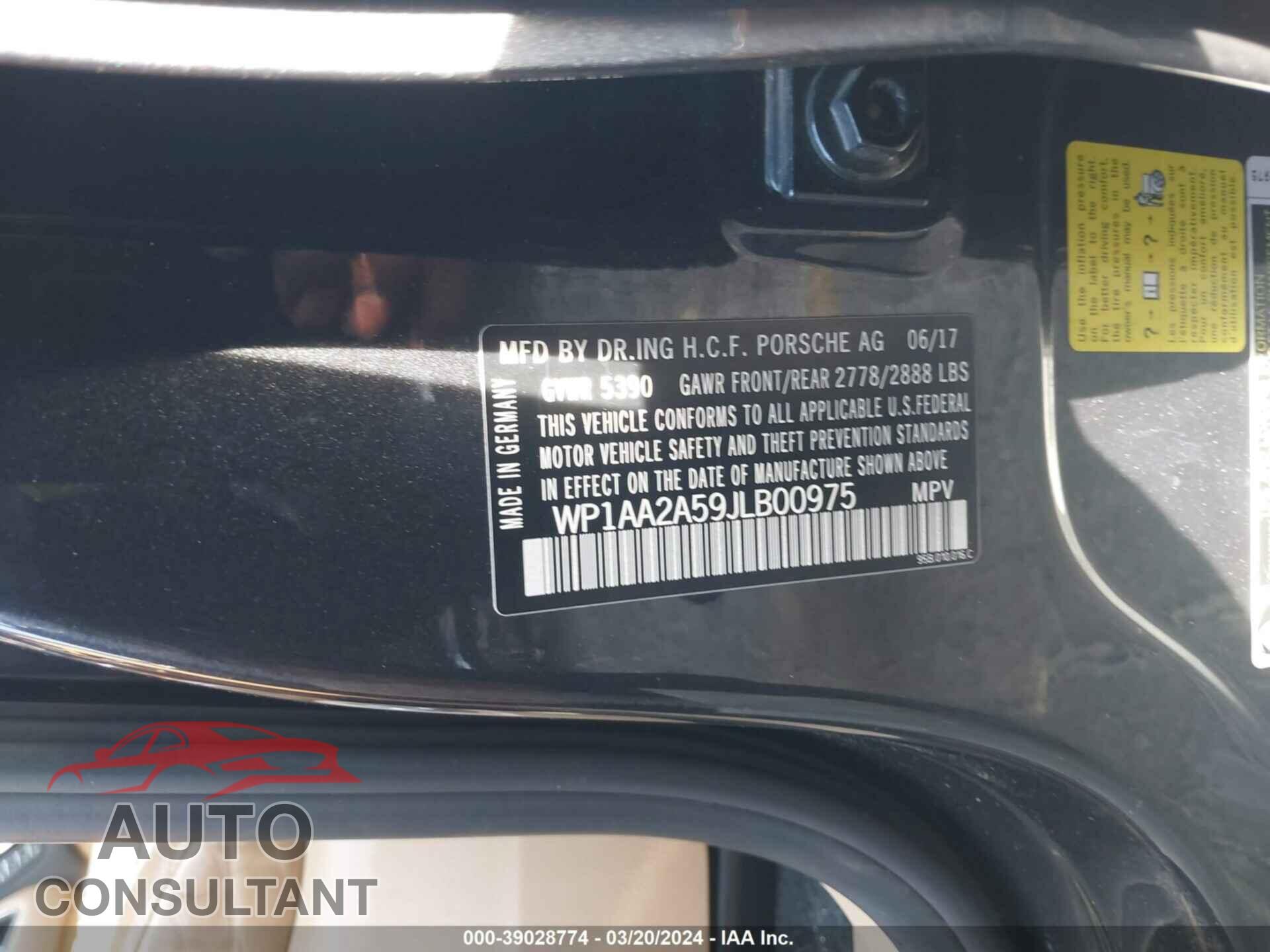 PORSCHE MACAN 2018 - WP1AA2A59JLB00975