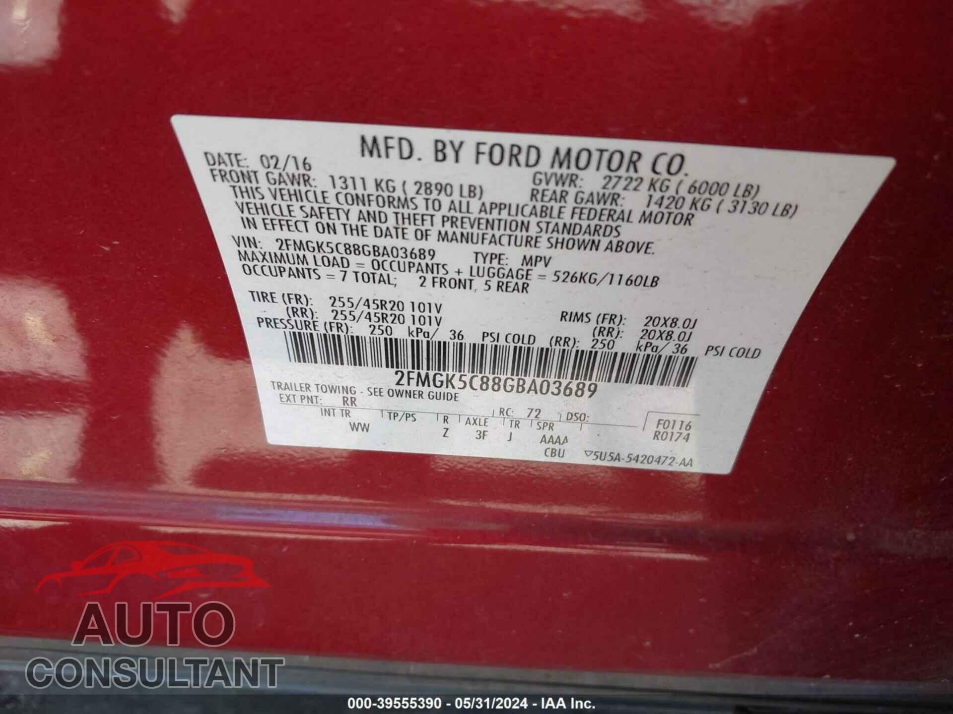 FORD FLEX 2016 - 2FMGK5C88GBA03689