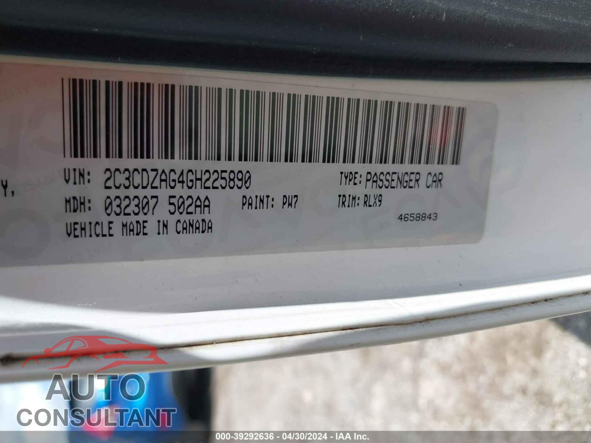 DODGE CHALLENGER 2016 - 2C3CDZAG4GH225890
