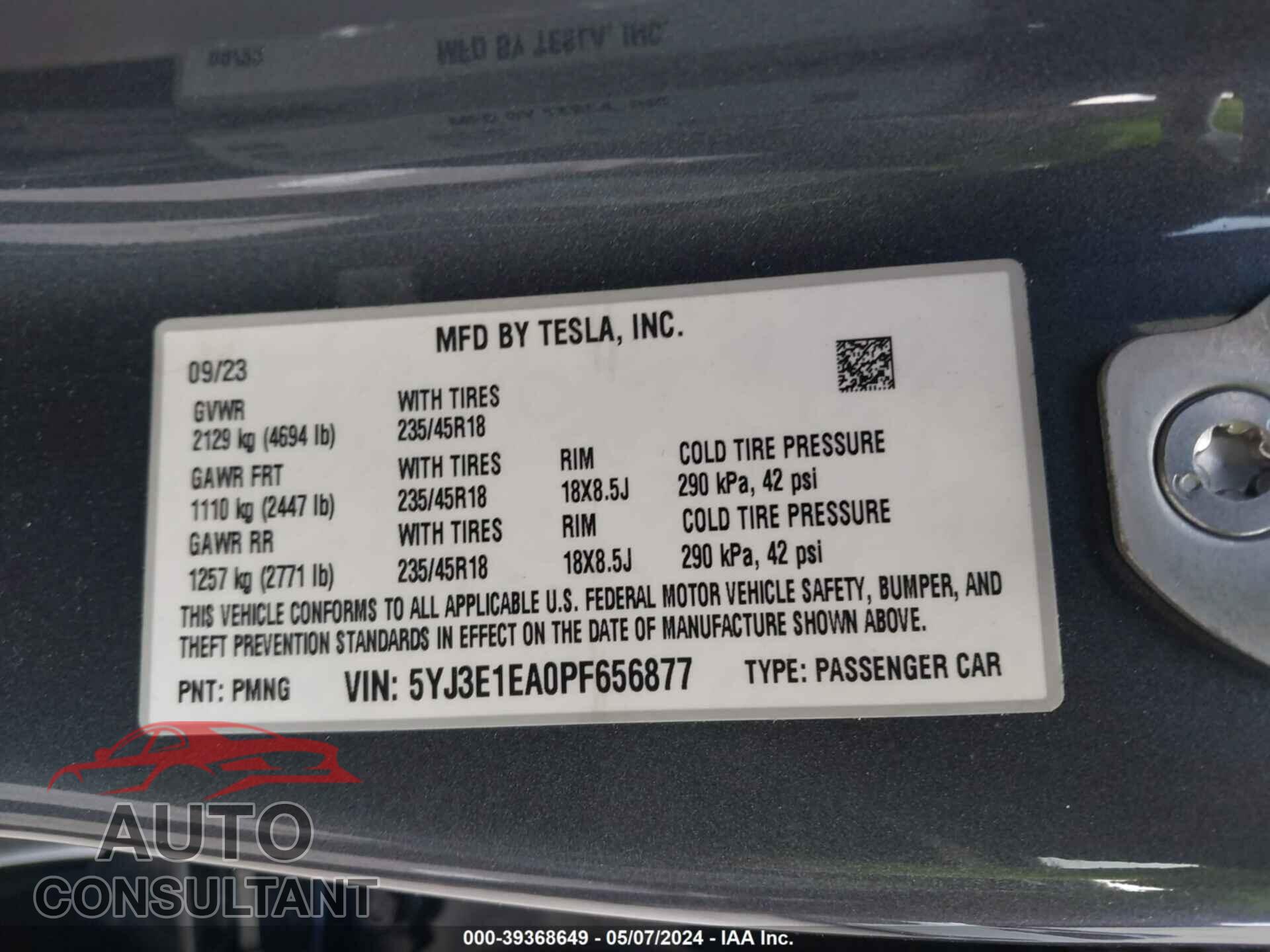 TESLA MODEL 3 2023 - 5YJ3E1EA0PF656877