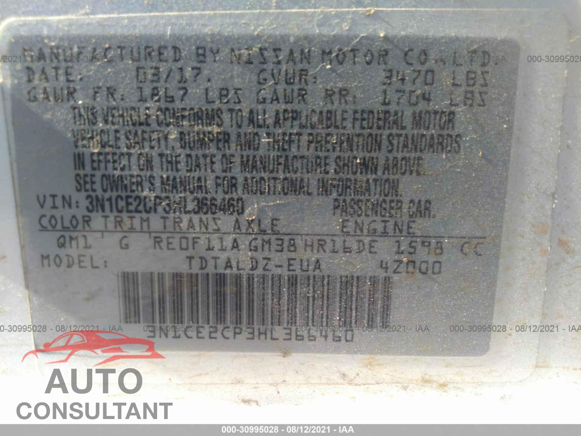 NISSAN VERSA NOTE 2017 - 3N1CE2CP3HL366460
