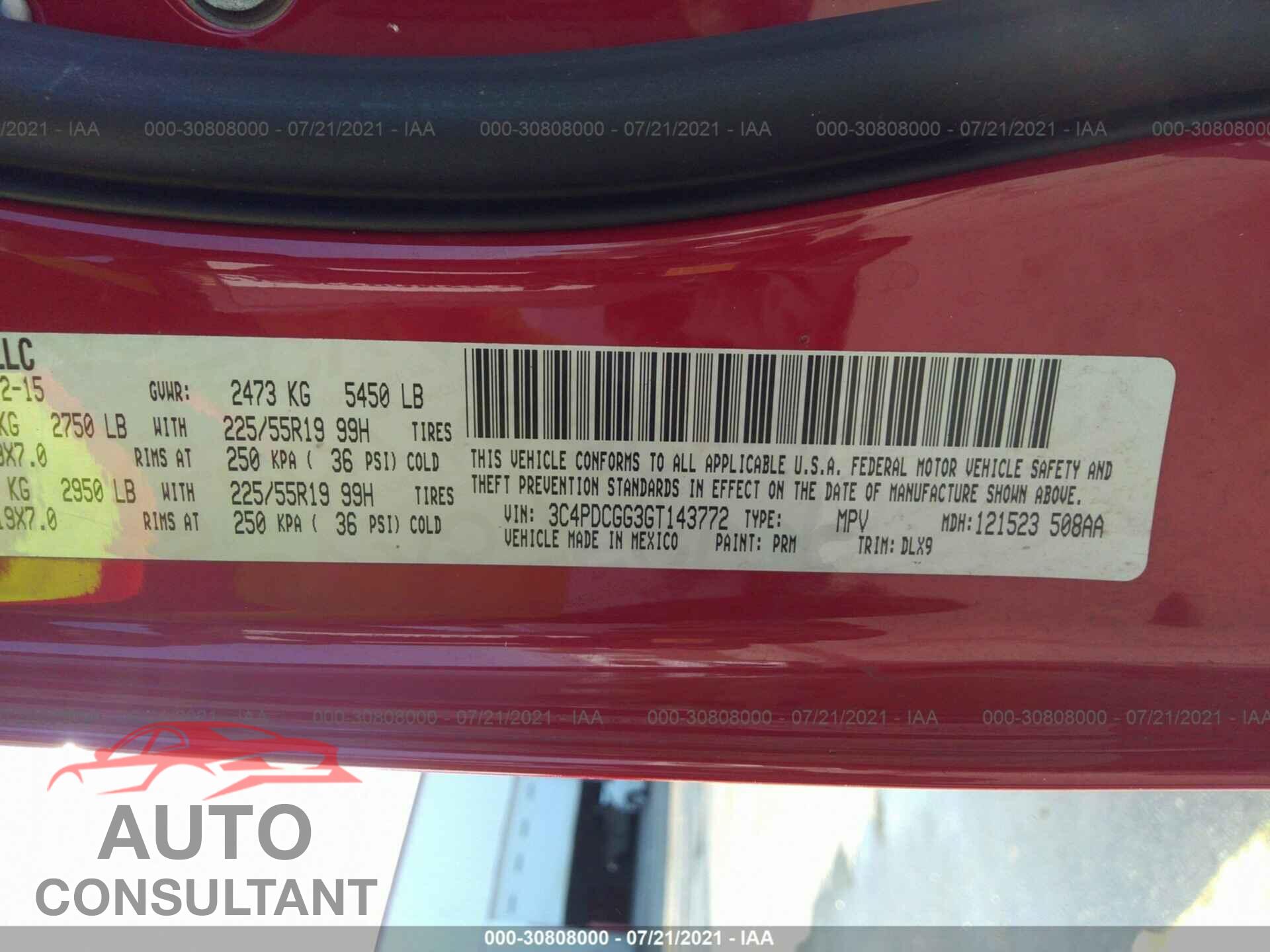 DODGE JOURNEY 2016 - 3C4PDCGG3GT143772