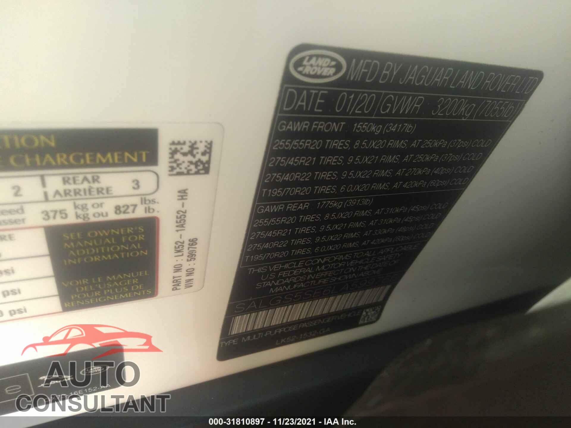 LAND ROVER RANGE ROVER 2020 - SALGS5SE6LA599766