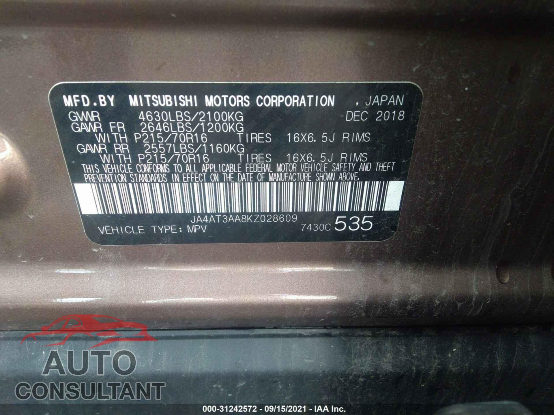MITSUBISHI ECLIPSE CROSS 2019 - JA4AT3AA8KZ028609