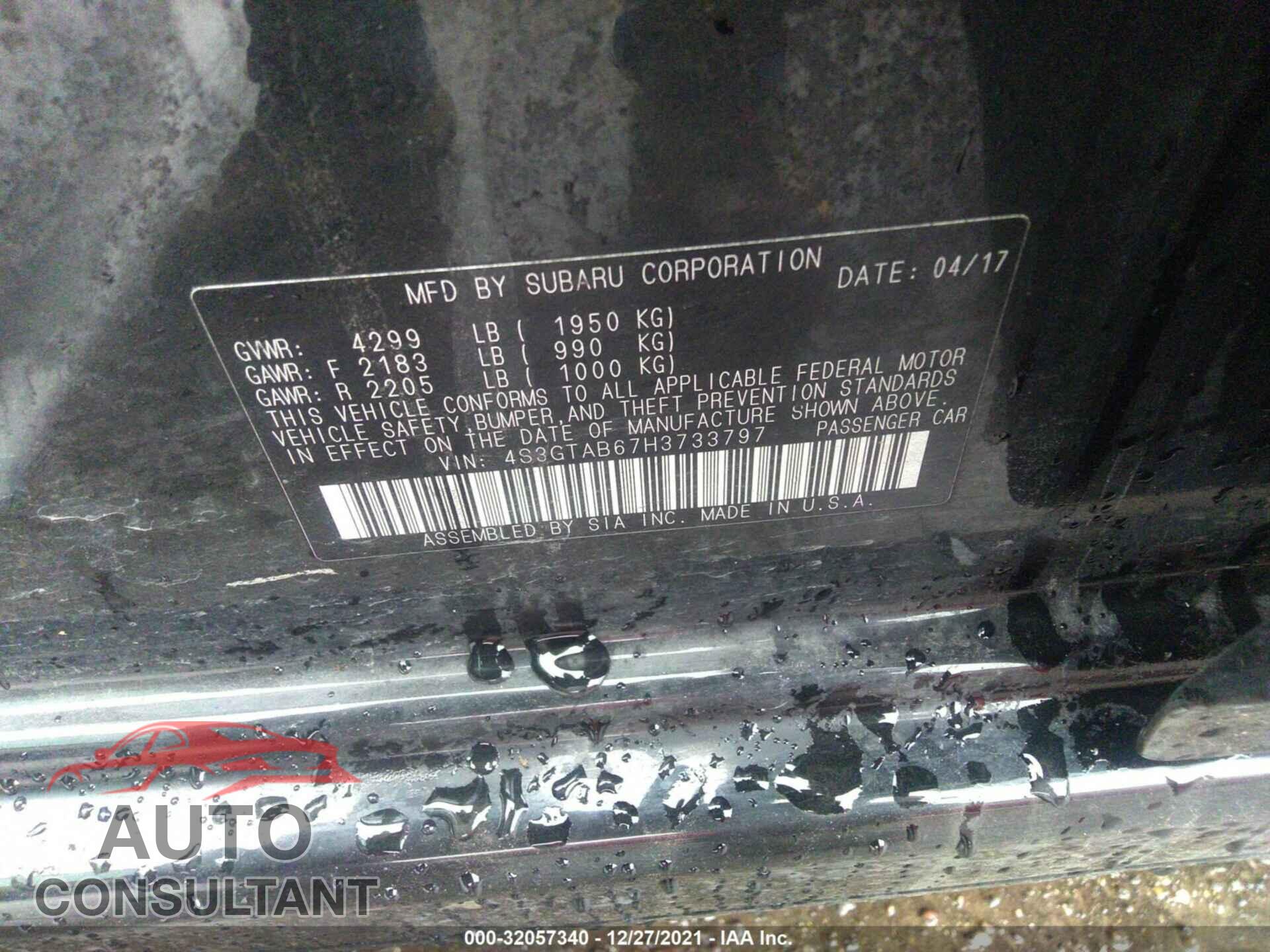 SUBARU IMPREZA 2017 - 4S3GTAB67H3733797