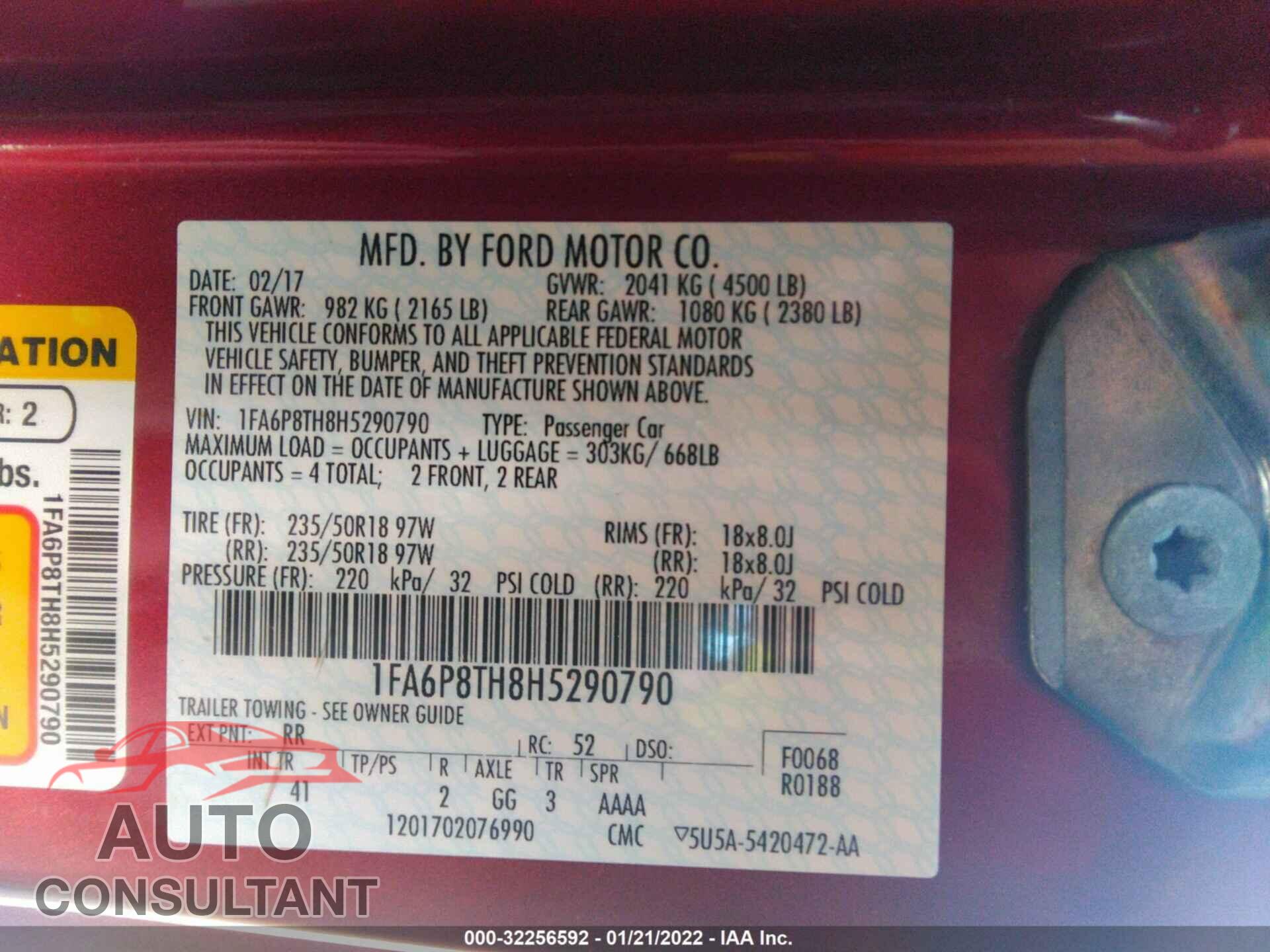 FORD MUSTANG 2017 - 1FA6P8TH8H5290790