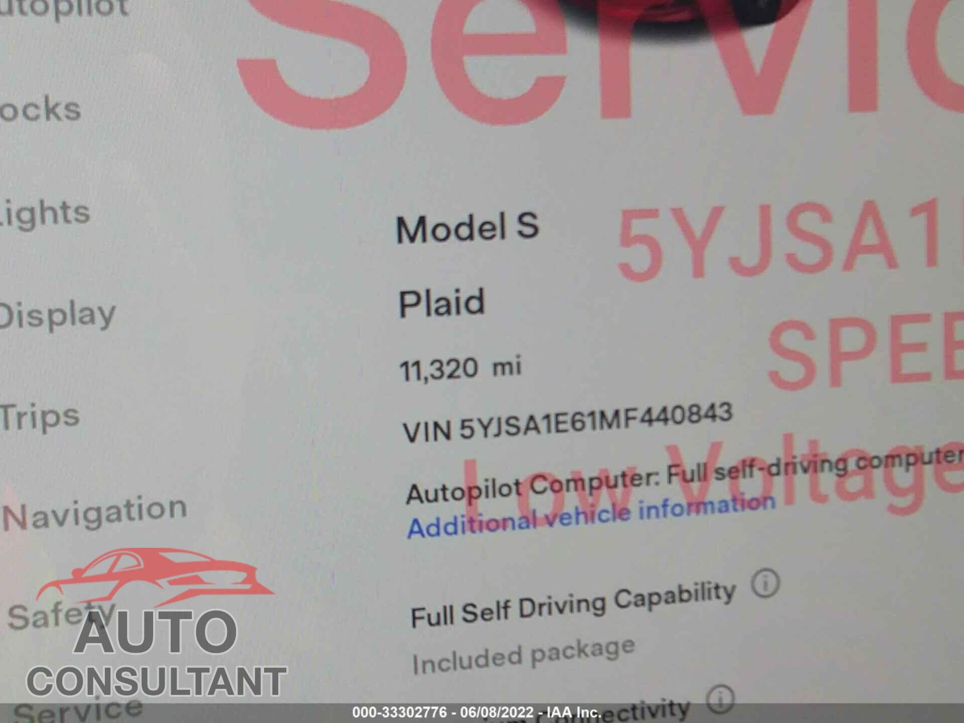 TESLA MODEL S 2021 - 5YJSA1E61MF440843
