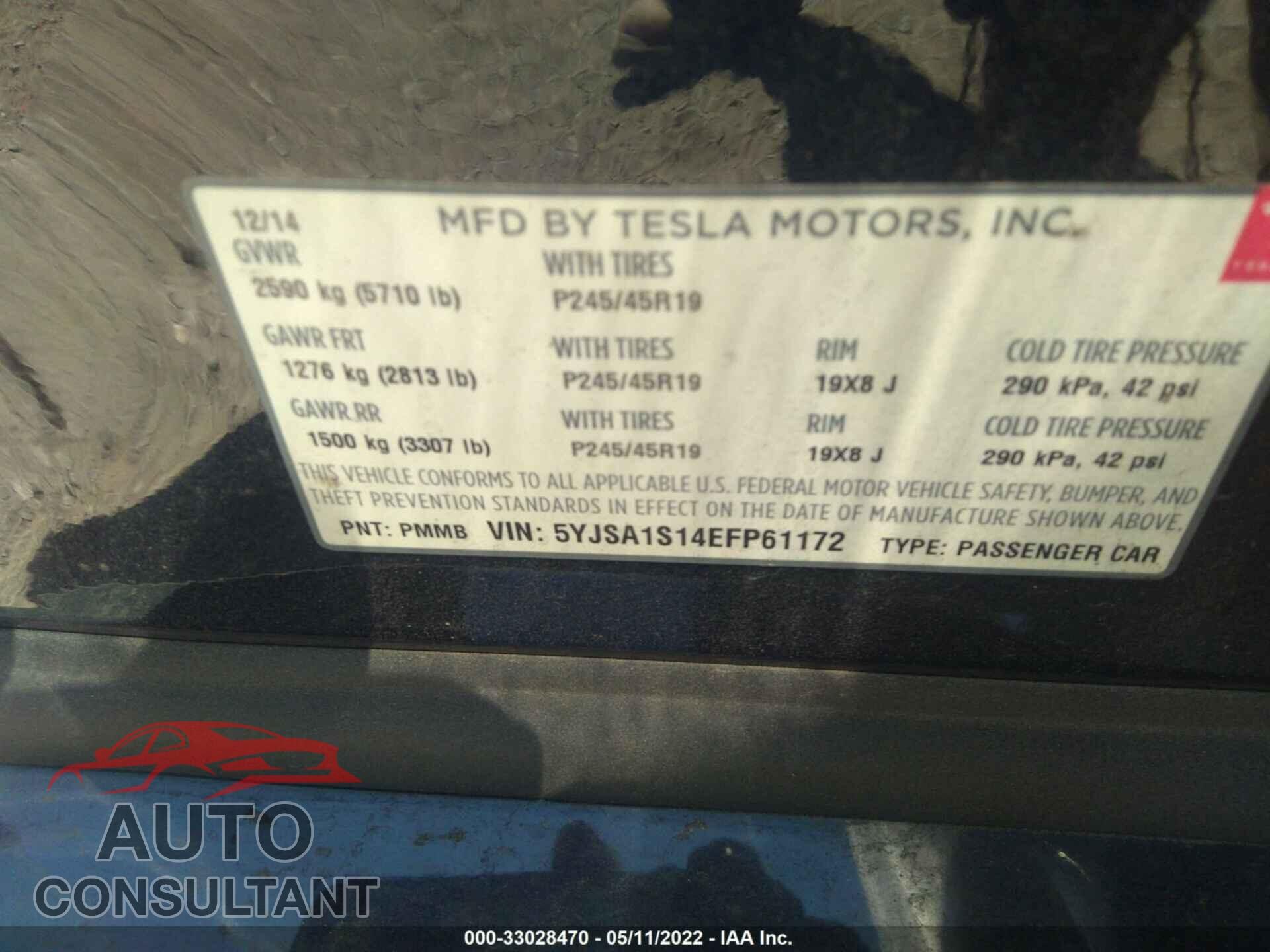 TESLA MODEL S 2014 - 5YJSA1S14EFP61172
