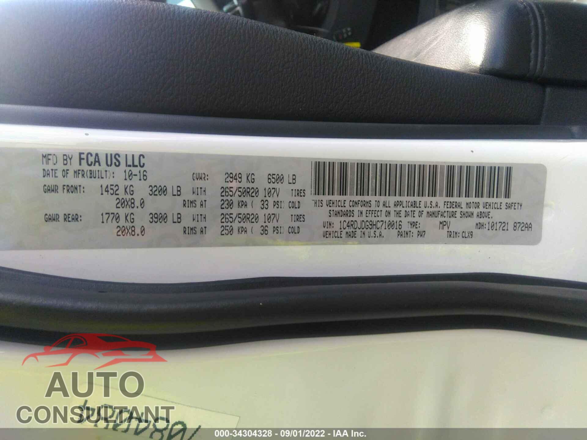 DODGE DURANGO 2017 - 1C4RDJDG9HC710016