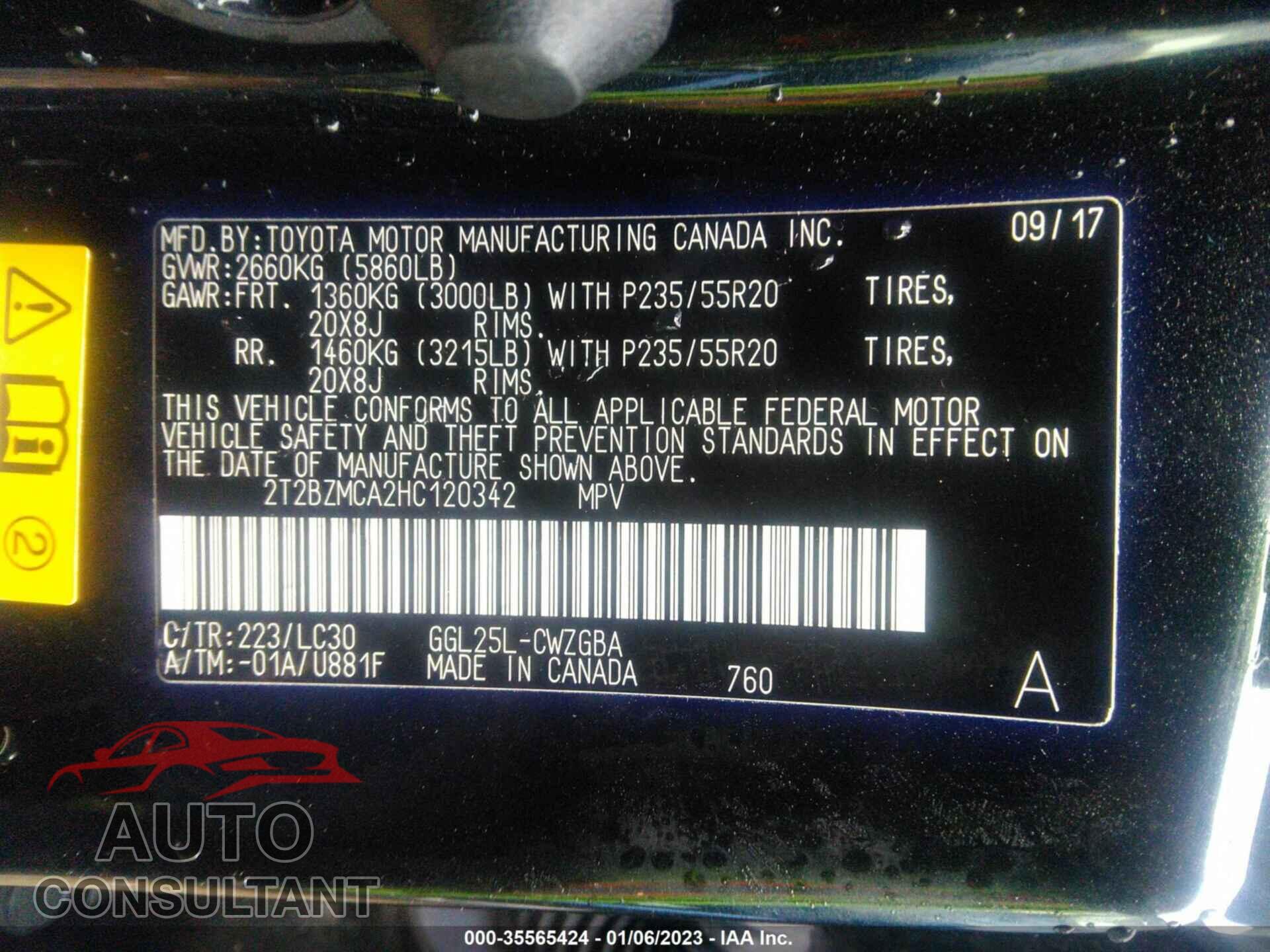 LEXUS RX 2017 - 2T2BZMCA2HC120342