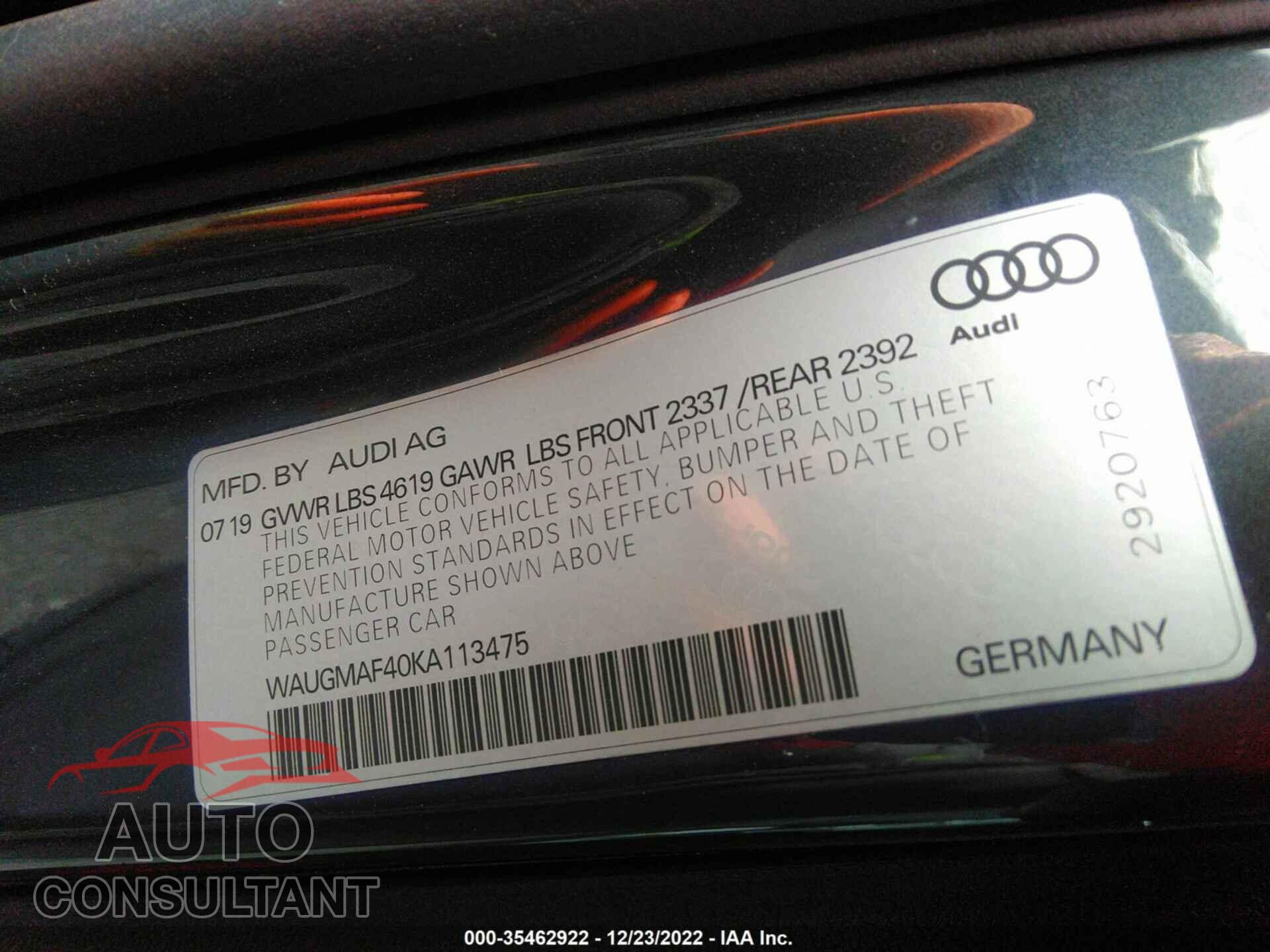 AUDI A4 2019 - WAUGMAF40KA113475