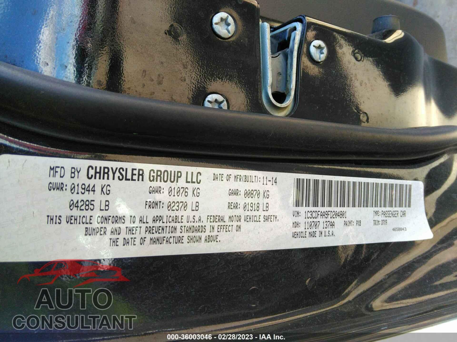 DODGE DART 2015 - 1C3CDFAA9FD204801