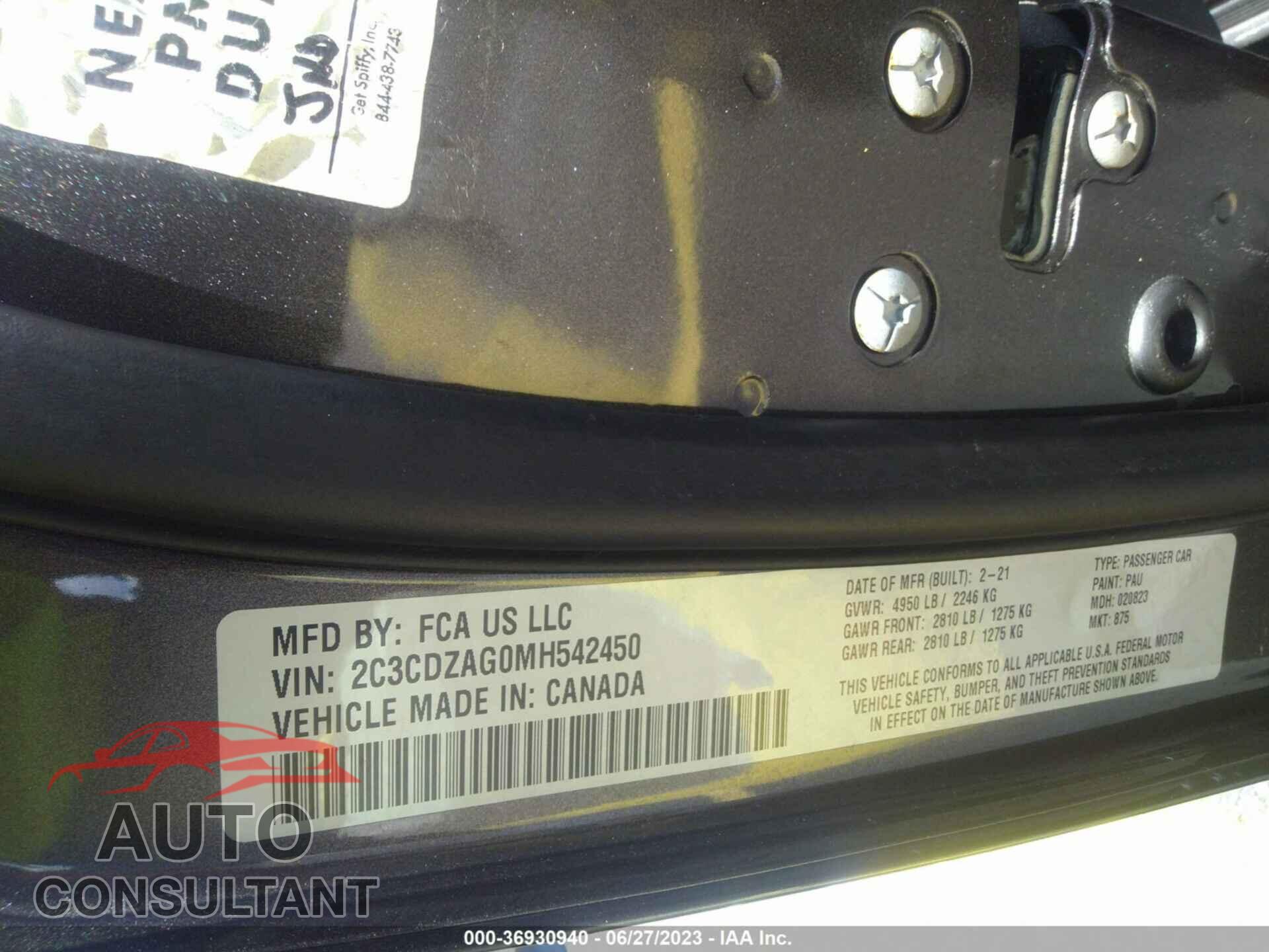 DODGE CHALLENGER 2021 - 2C3CDZAG0MH542450