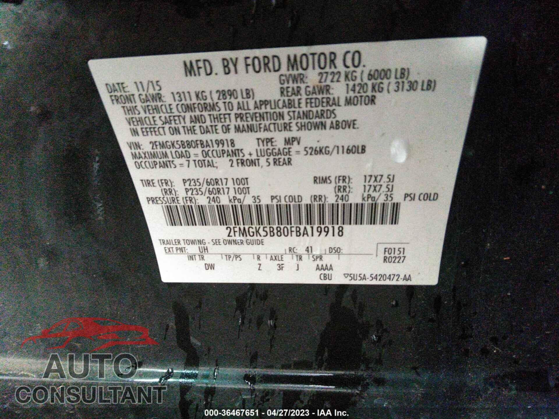 FORD FLEX 2015 - 2FMGK5B80FBA19918