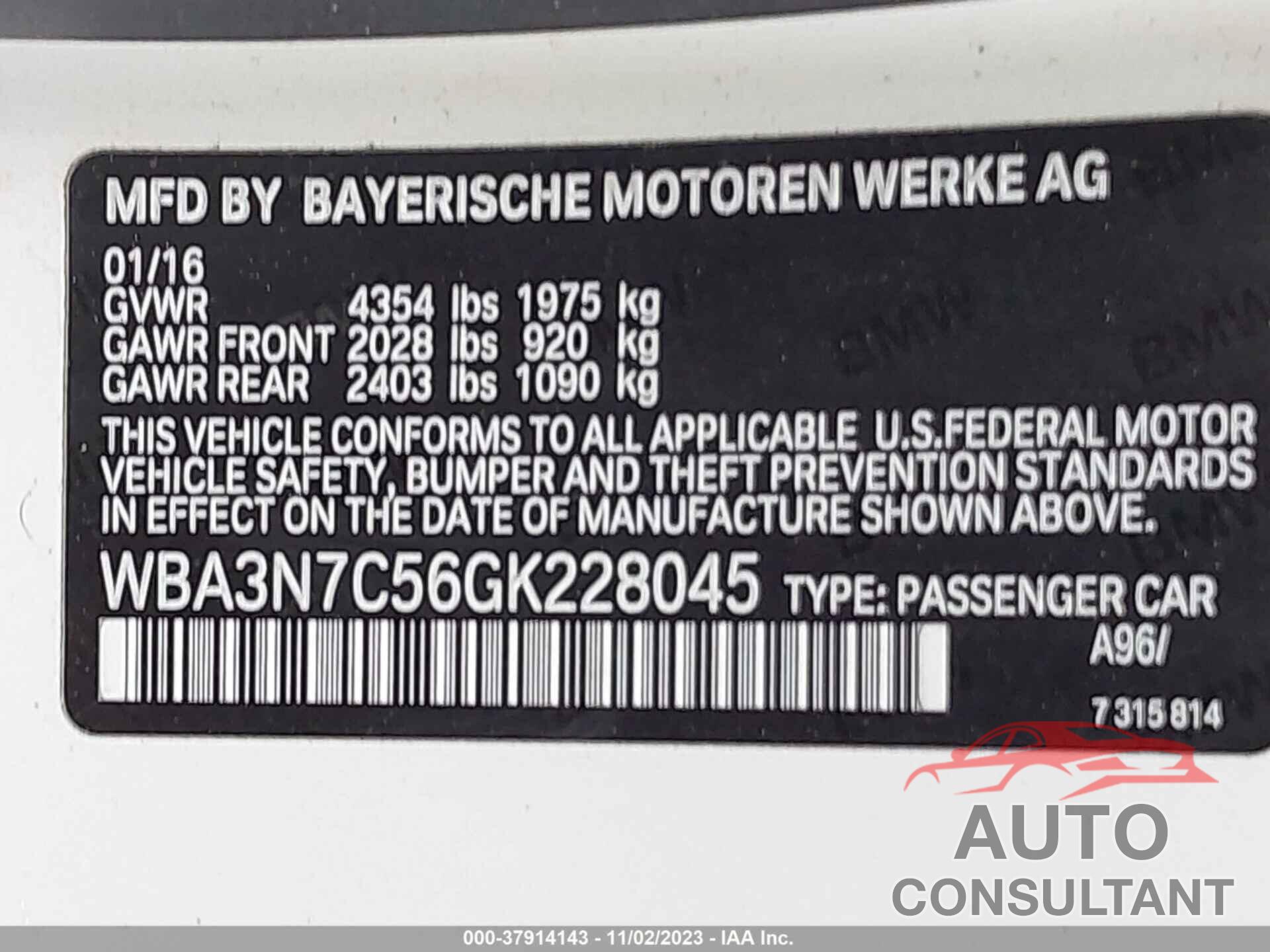 BMW 428 2016 - WBA3N7C56GK228045