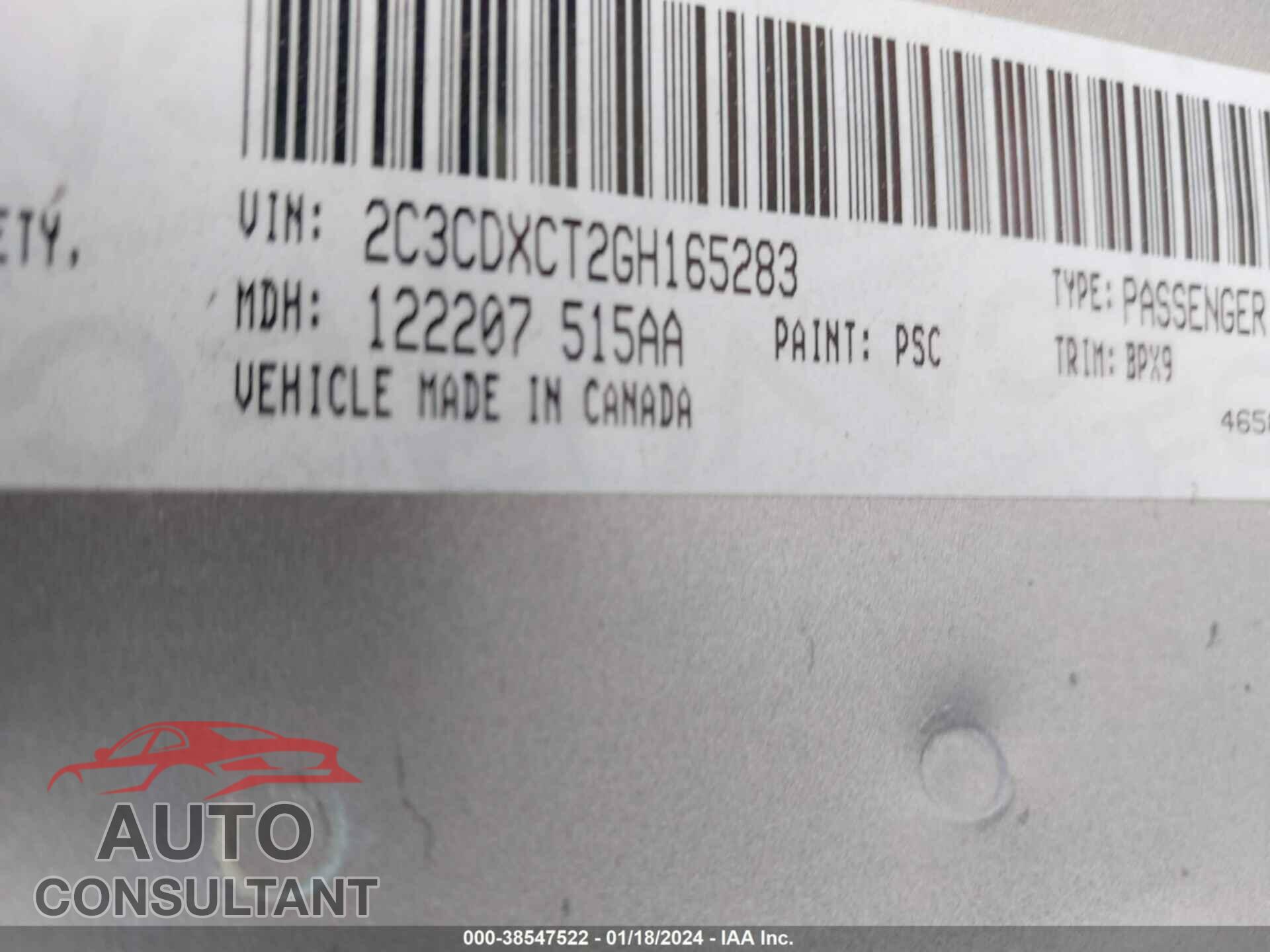 DODGE CHARGER 2016 - 2C3CDXCT2GH165283
