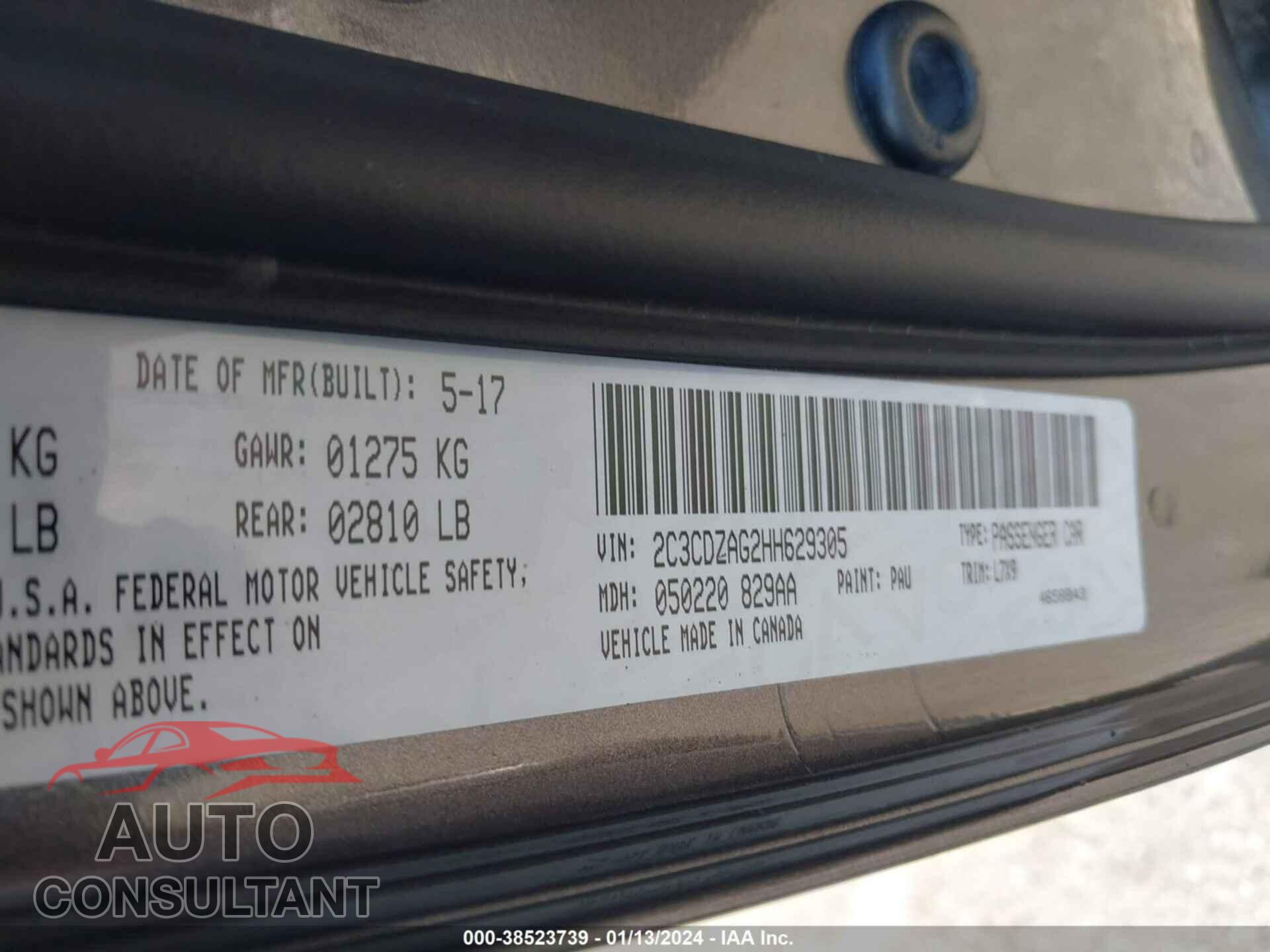 DODGE CHALLENGER 2017 - 2C3CDZAG2HH629305