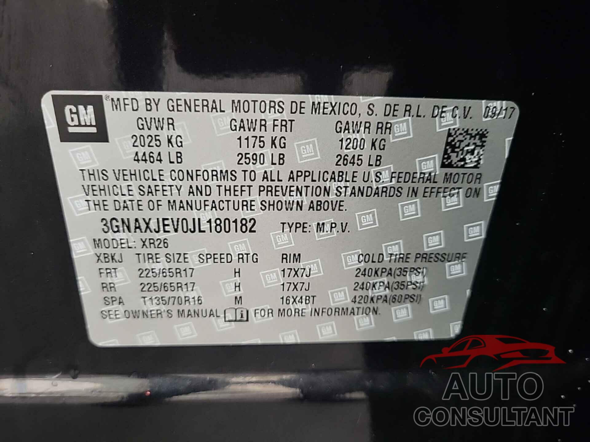 CHEVROLET EQUINOX 2018 - 3GNAXJEV0JL180182