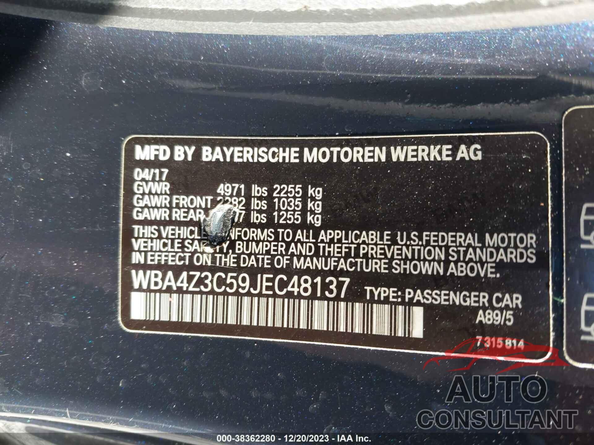 BMW 430I 2018 - WBA4Z3C59JEC48137