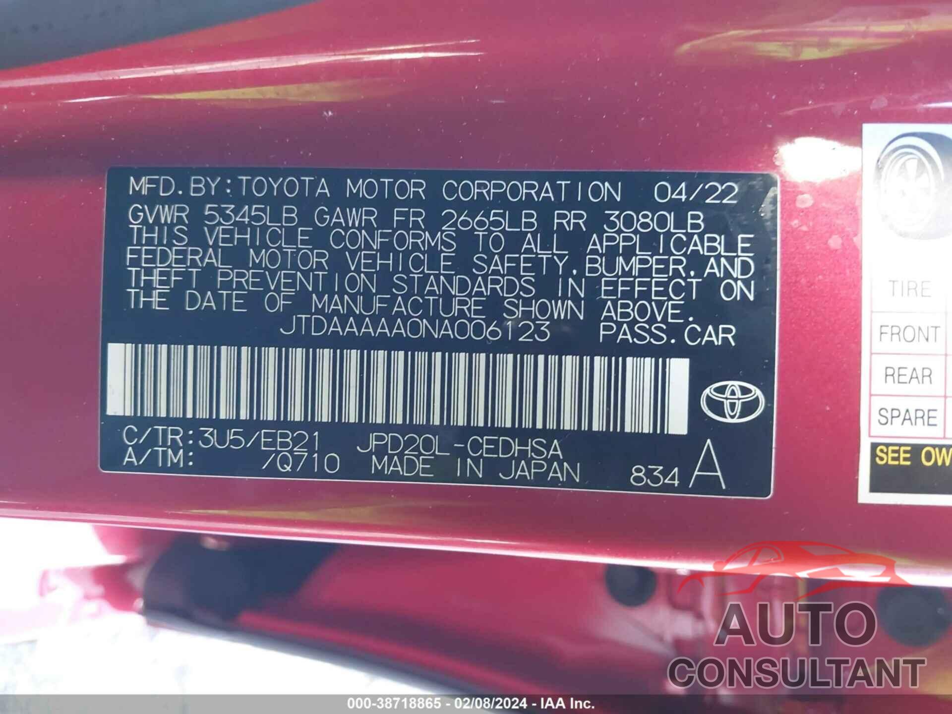 TOYOTA MIRAI 2022 - JTDAAAAA0NA006123