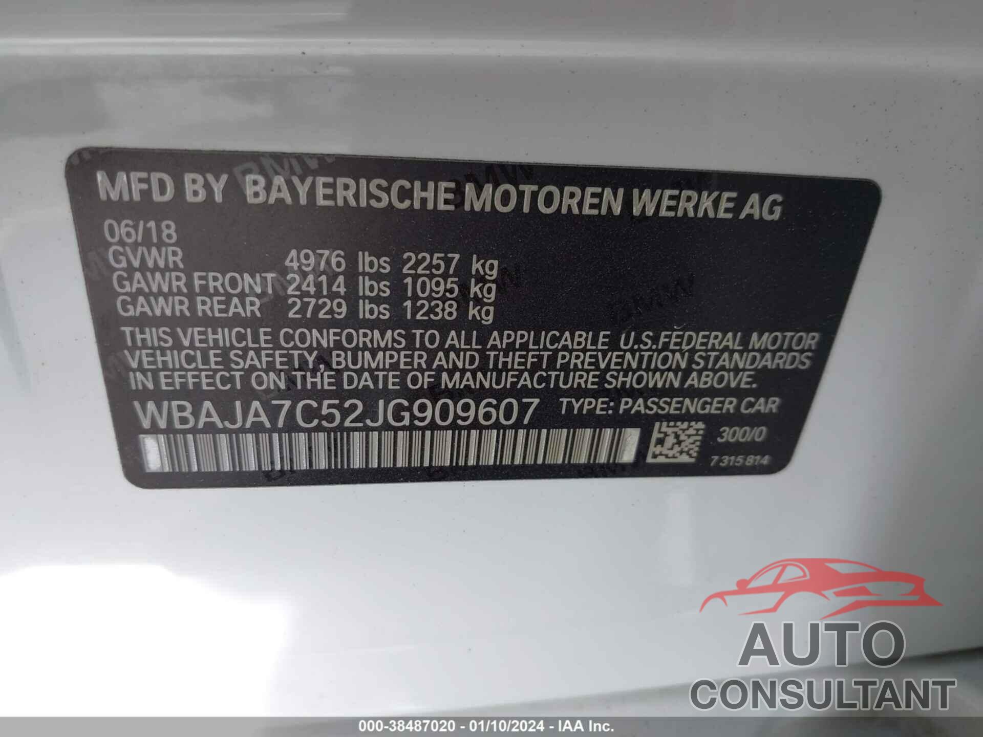 BMW 530 2018 - WBAJA7C52JG909607