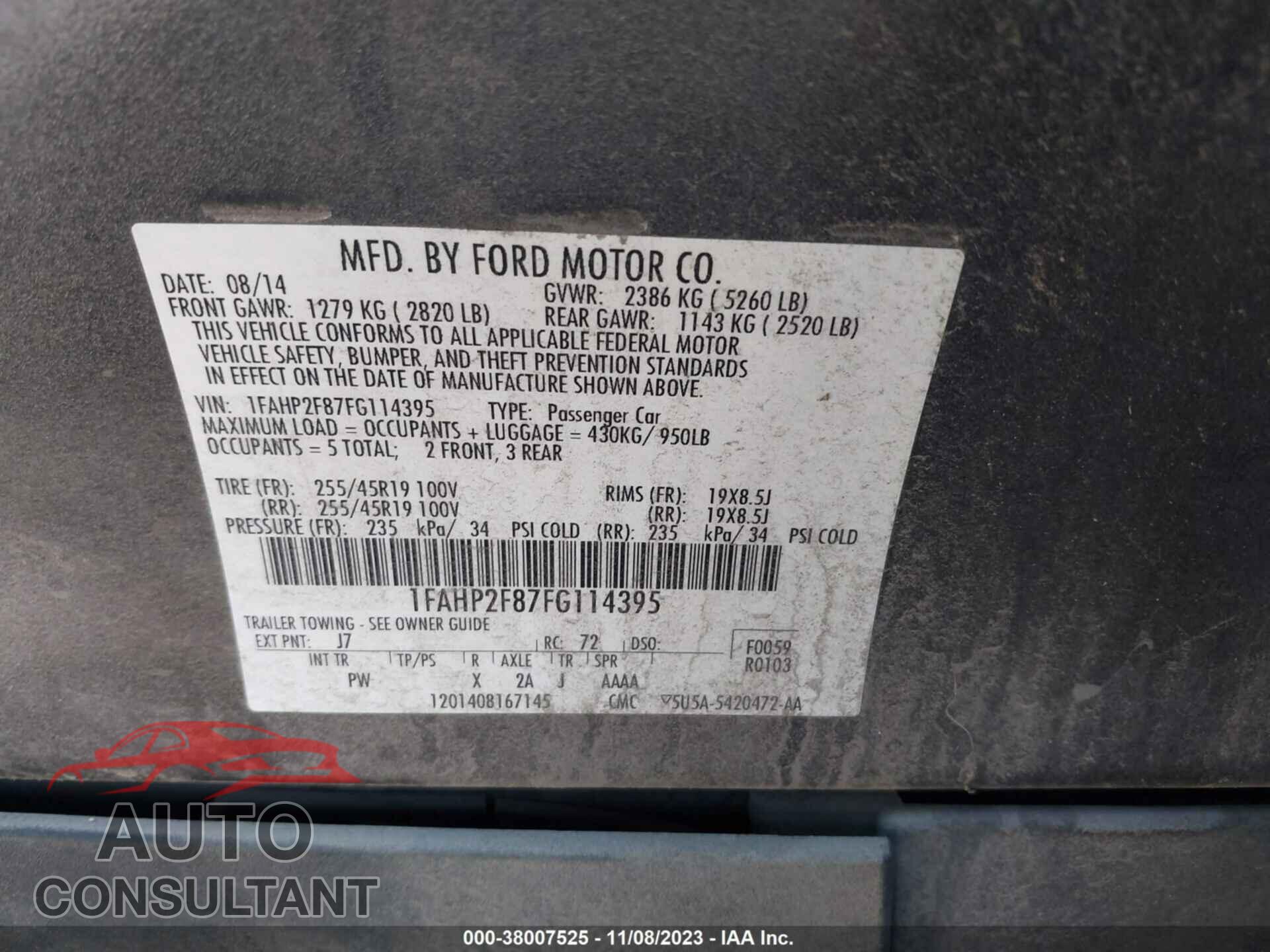 FORD TAURUS 2015 - 1FAHP2F87FG114395