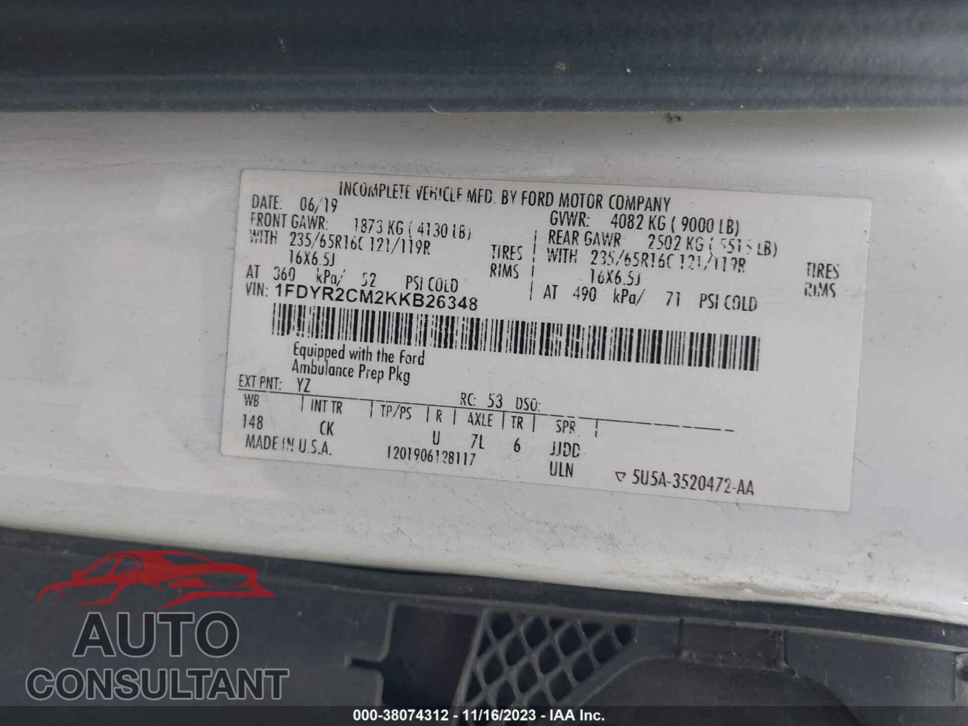 FORD TRANSIT-250 2019 - 1FDYR2CM2KKB26348