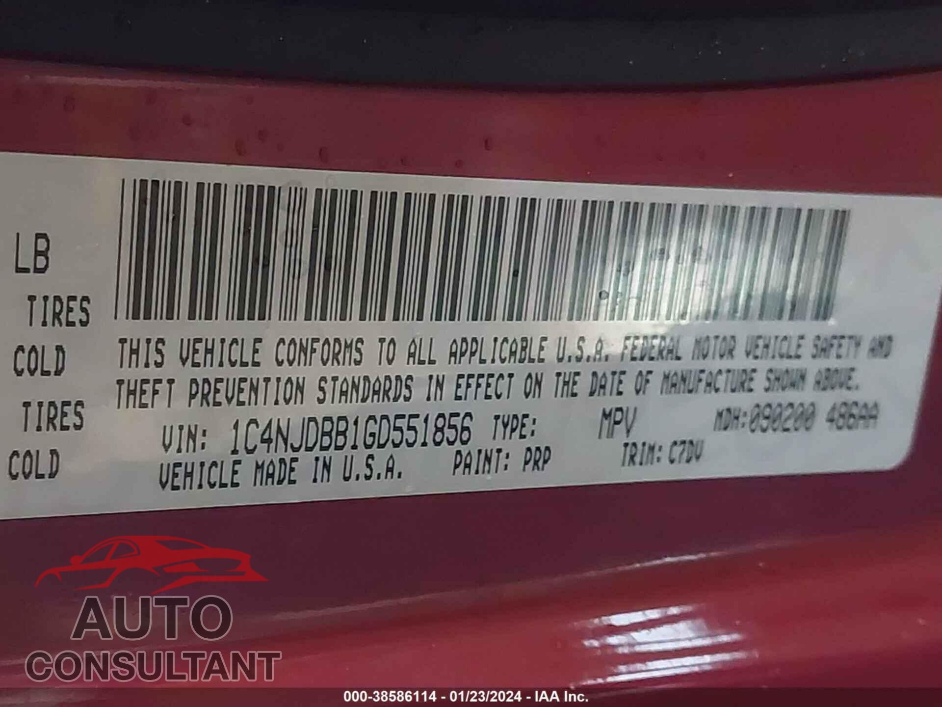 JEEP COMPASS 2016 - 1C4NJDBB1GD551856