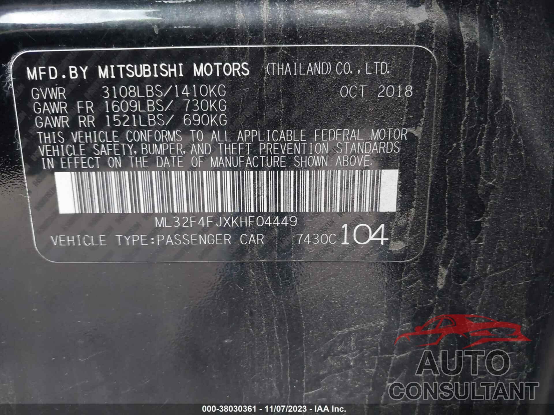 MITSUBISHI MIRAGE G4 2019 - ML32F4FJXKHF04449