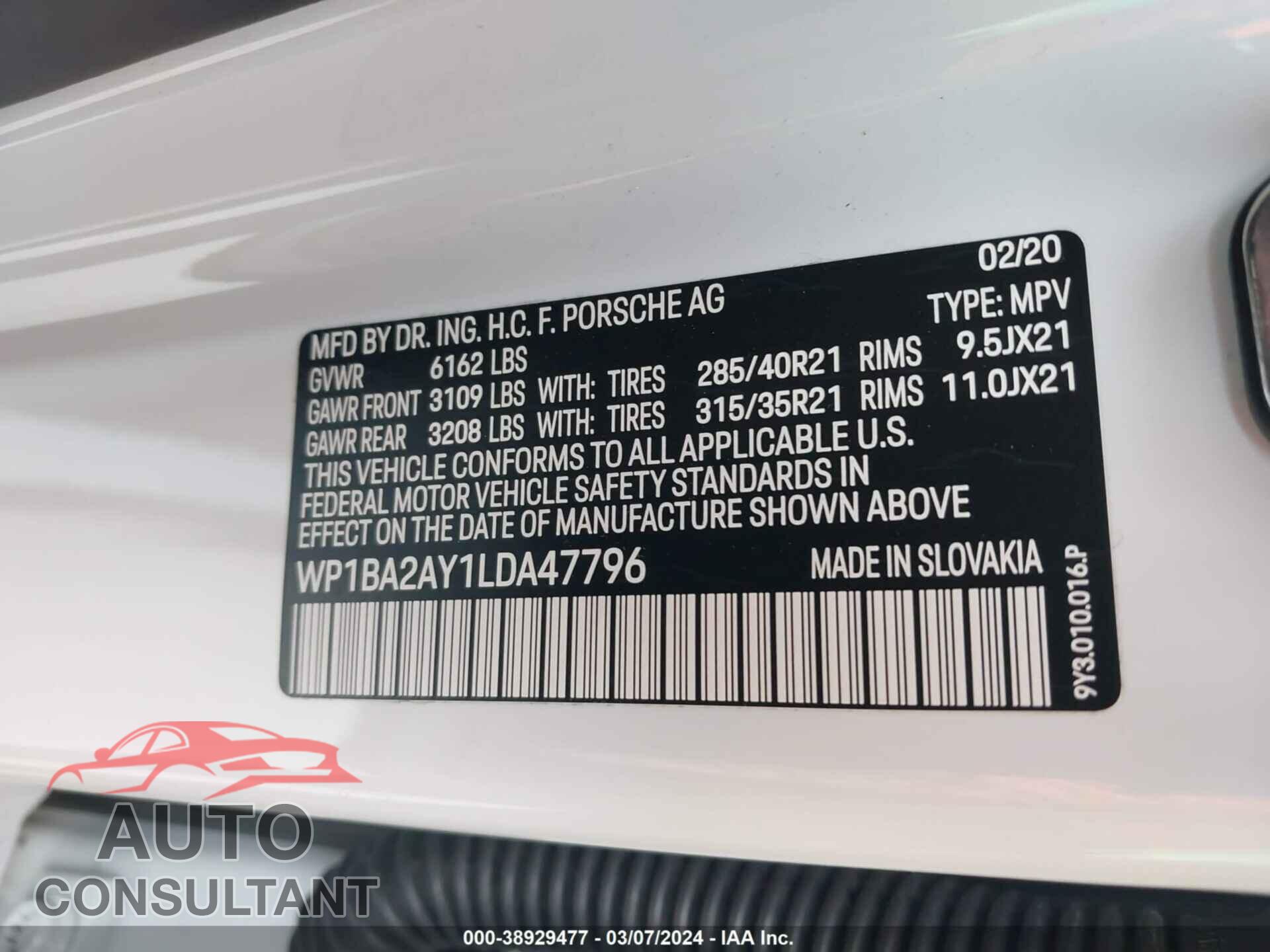 PORSCHE CAYENNE COUPE 2020 - WP1BA2AY1LDA47796