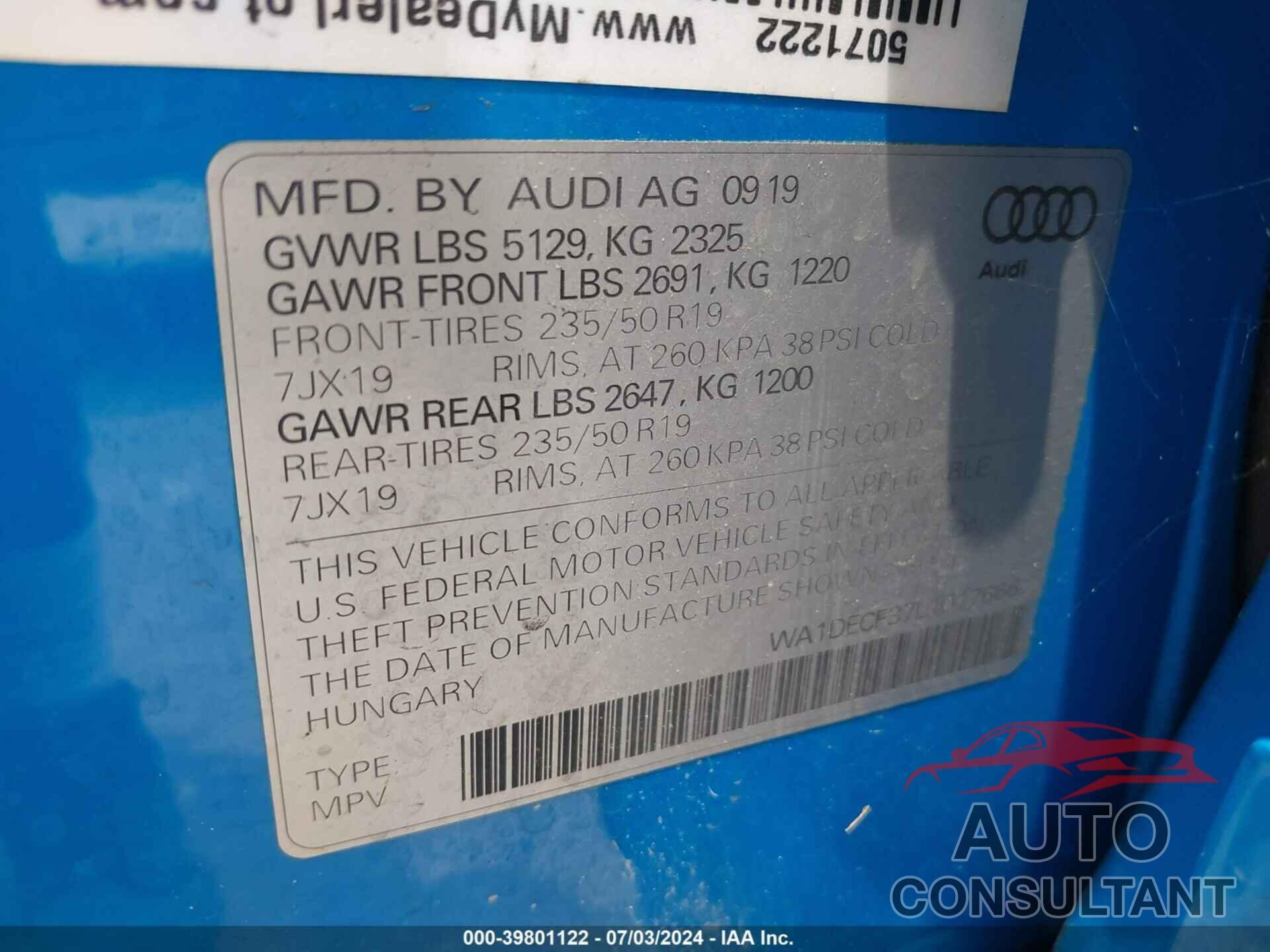 AUDI Q3 2020 - WA1DECF37L1017666