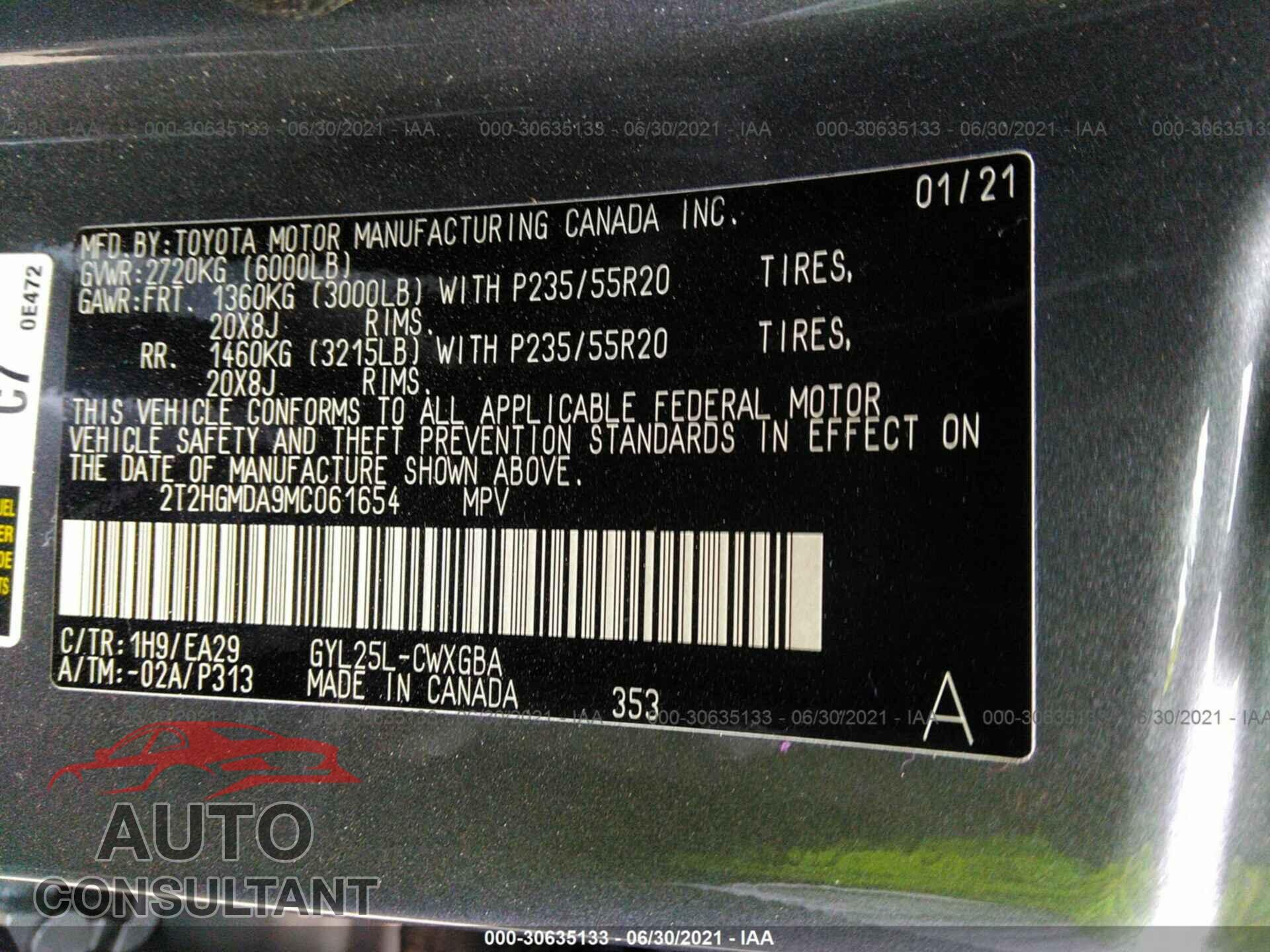LEXUS RX 2021 - 2T2HGMDA9MC061654