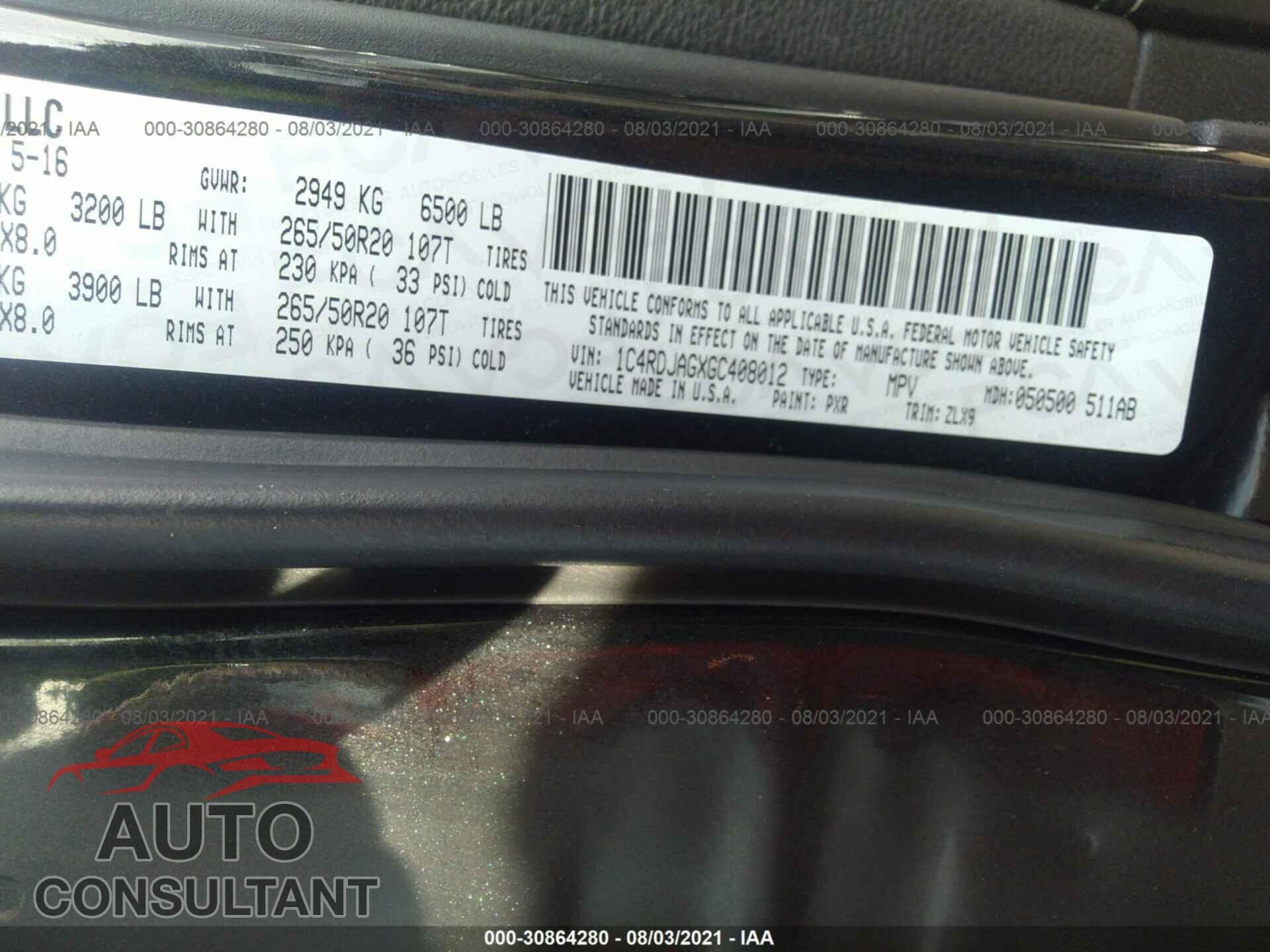 DODGE DURANGO 2016 - 1C4RDJAGXGC408012