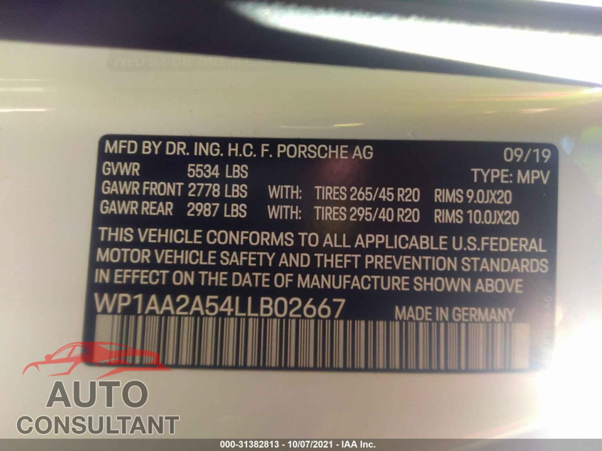 PORSCHE MACAN 2020 - WP1AA2A54LLB02667