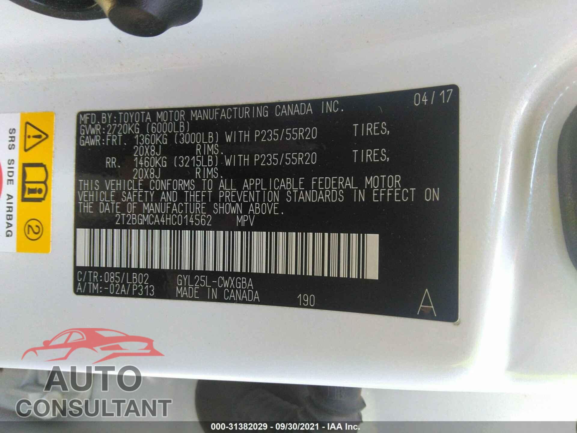 LEXUS RX 2017 - 2T2BGMCA4HC014562