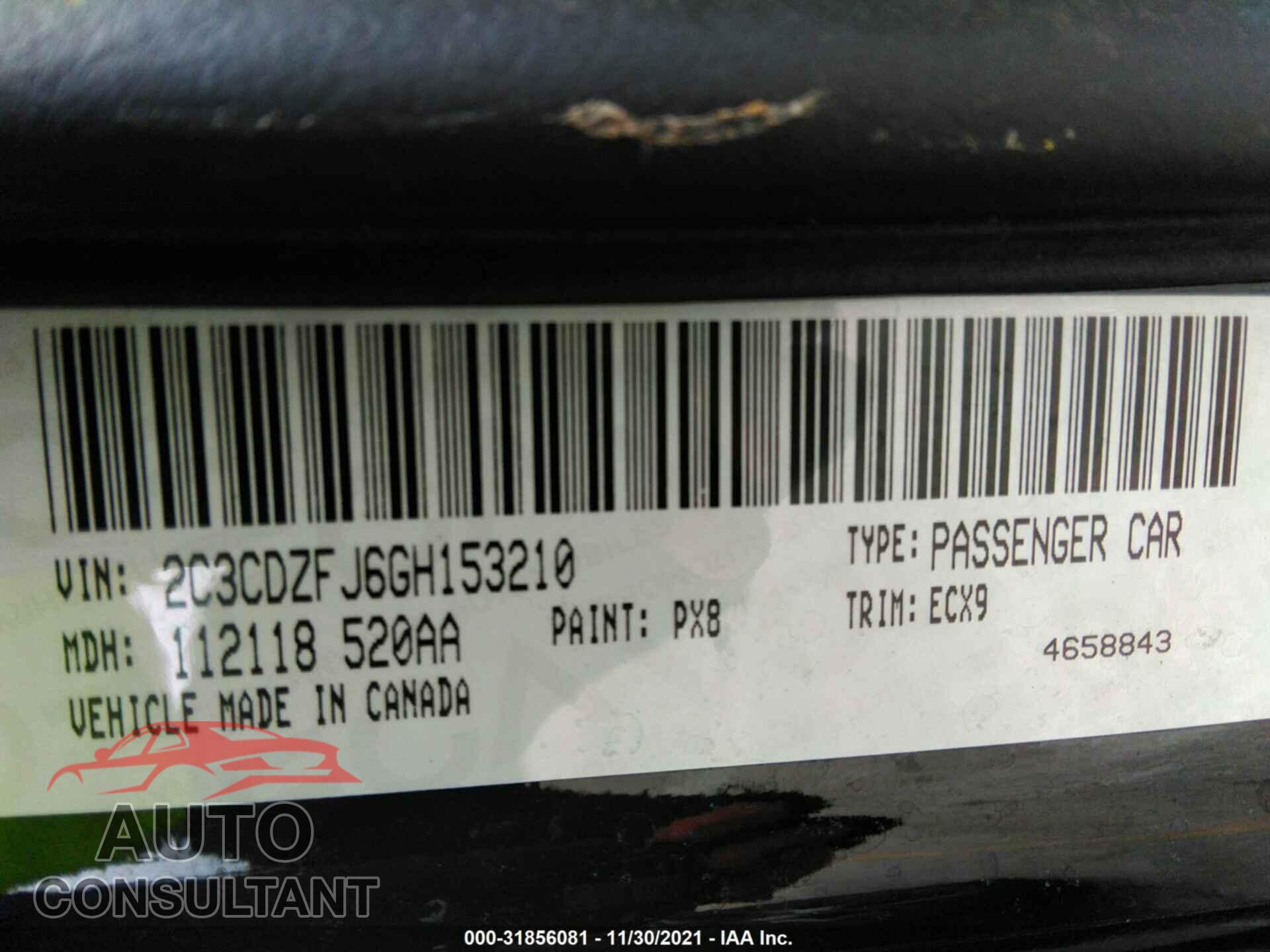 DODGE CHALLENGER 2016 - 2C3CDZFJ6GH153210