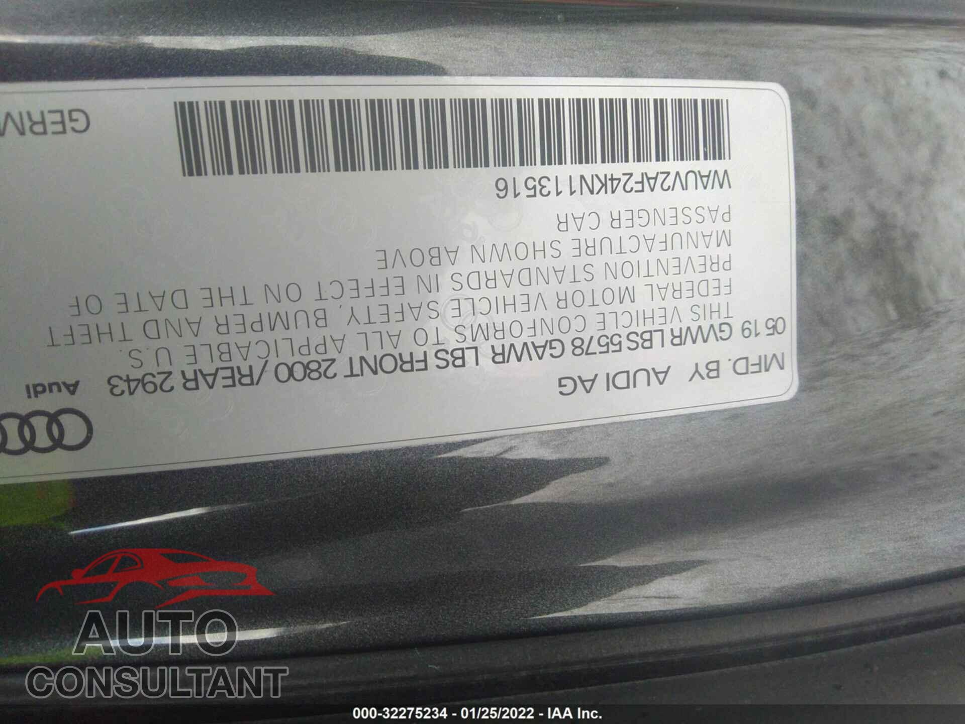AUDI A7 2019 - WAUV2AF24KN113516