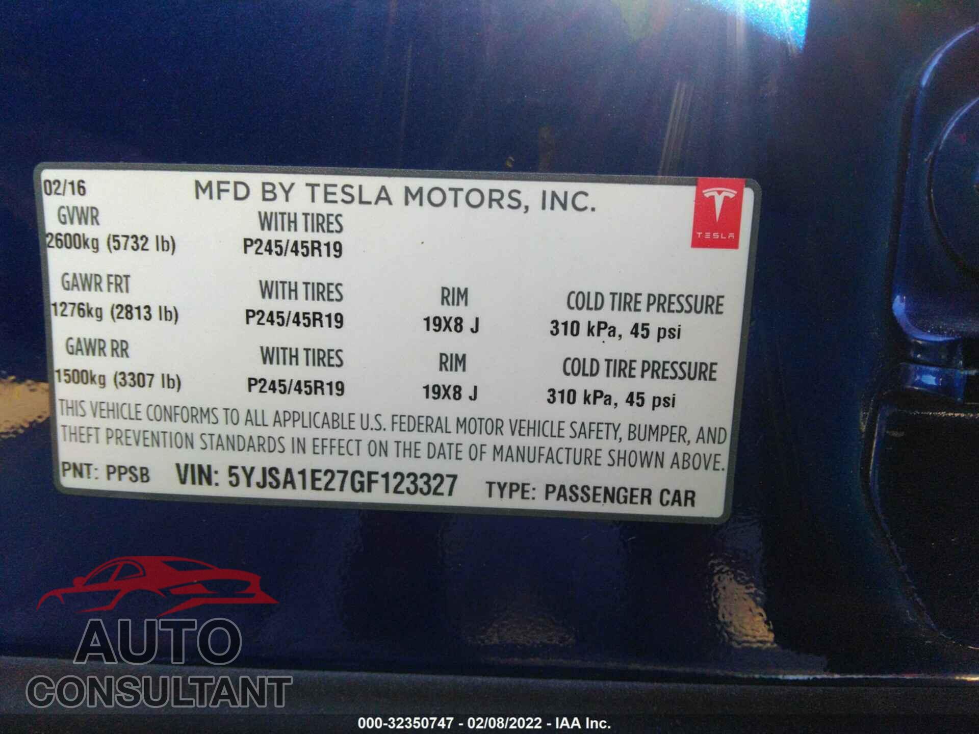 TESLA MODEL S 2016 - 5YJSA1E27GF123327