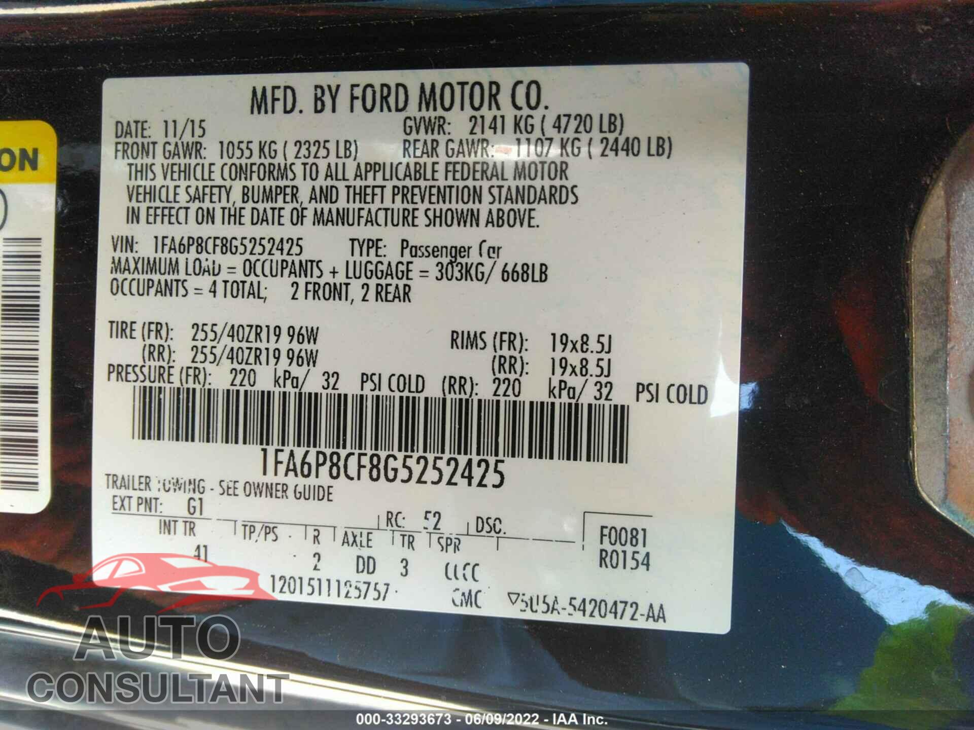 FORD MUSTANG 2016 - 1FA6P8CF8G5252425