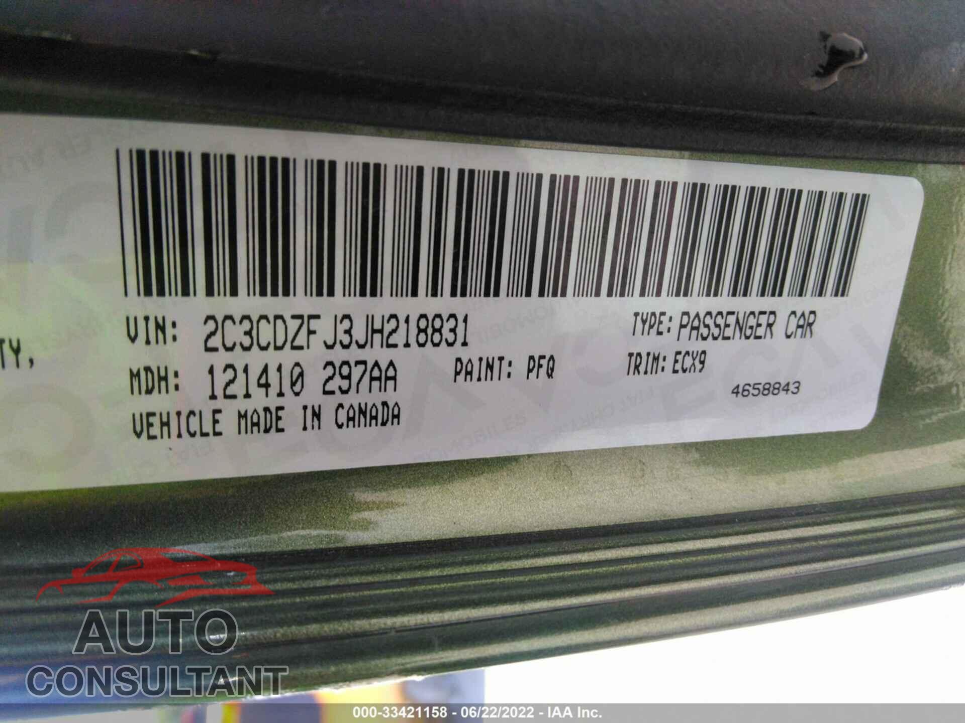 DODGE CHALLENGER 2018 - 2C3CDZFJ3JH218831