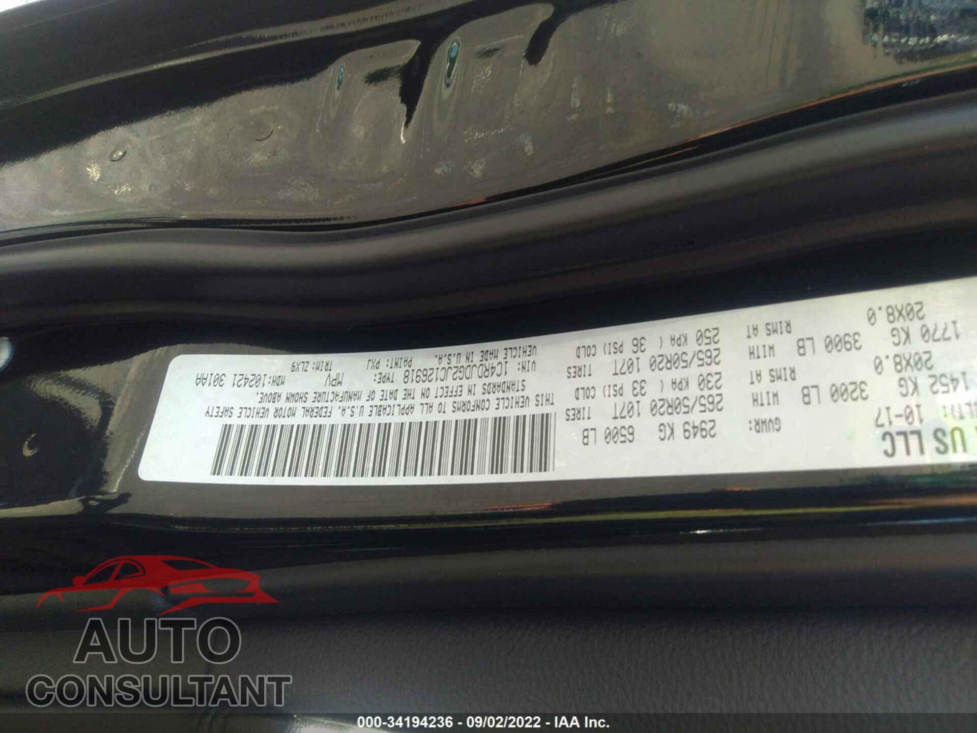 DODGE DURANGO 2018 - 1C4RDJDG2JC126918