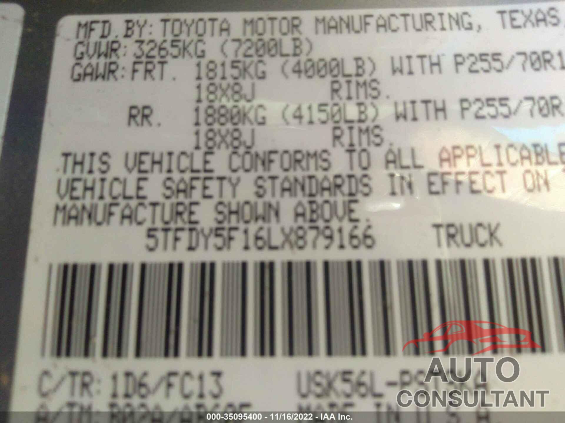 TOYOTA TUNDRA 4WD 2020 - 5TFDY5F16LX879166