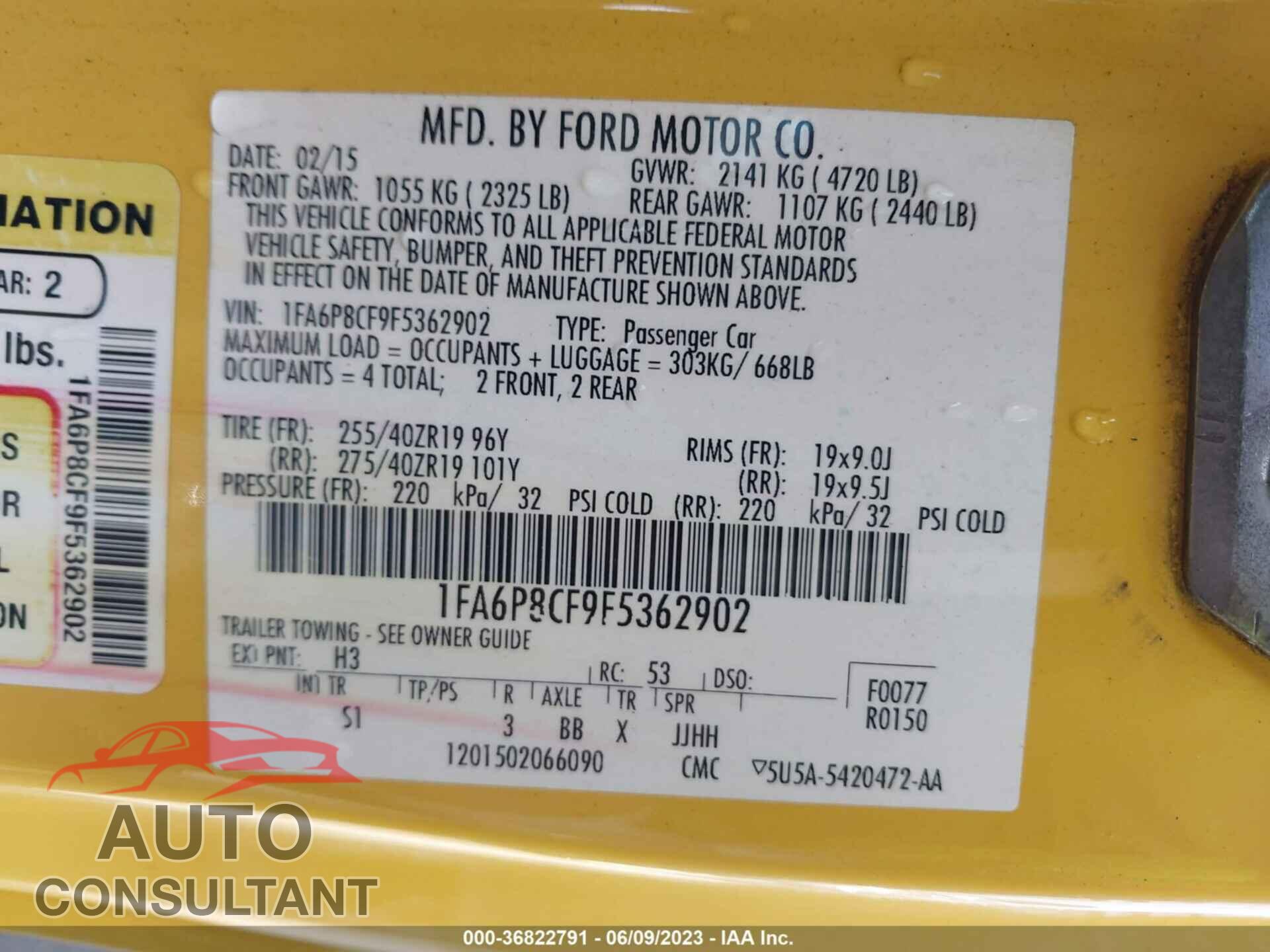 FORD MUSTANG 2015 - 1FA6P8CF9F5362902