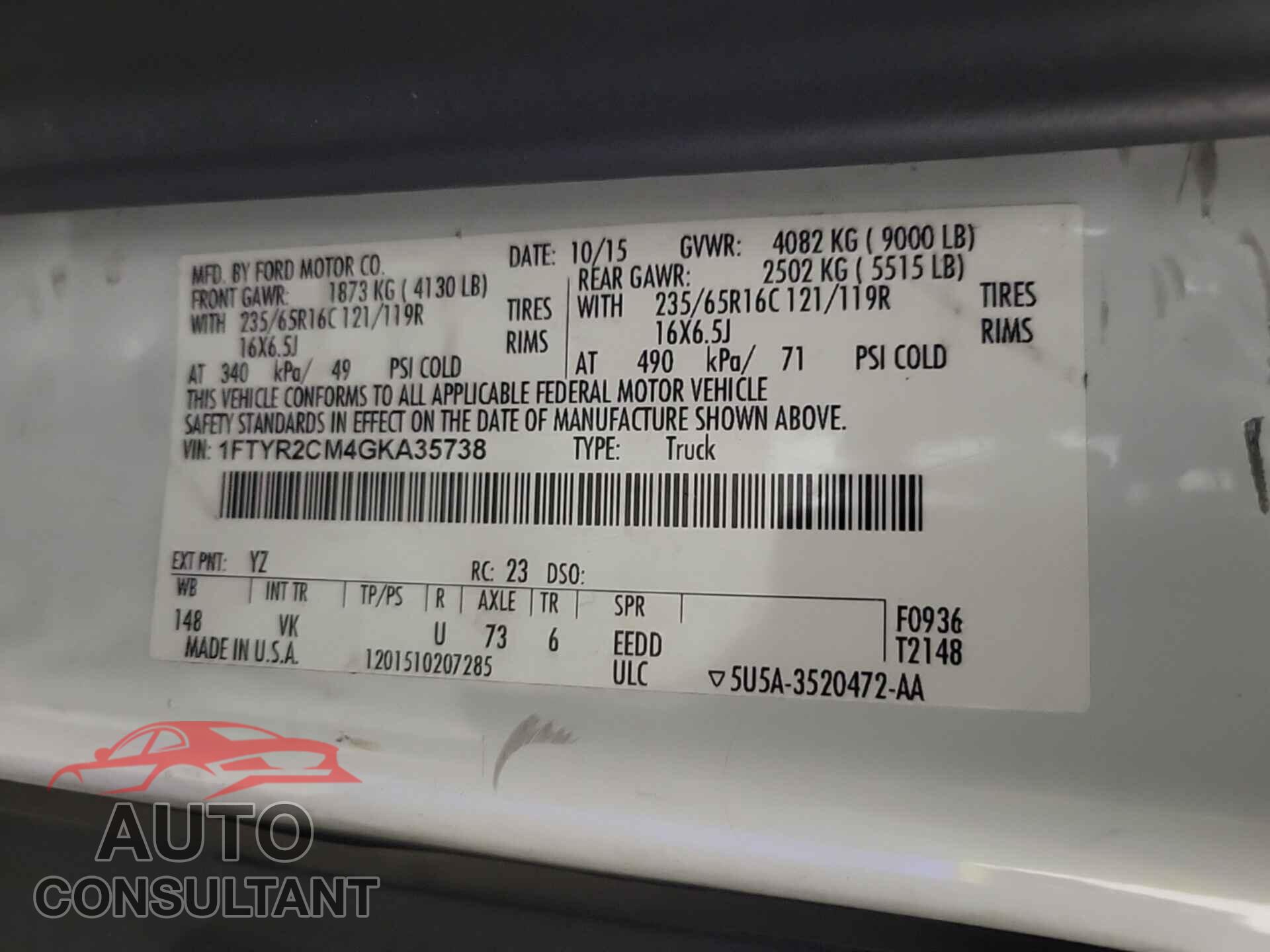 FORD TRANSIT 2016 - 1FTYR2CM4GKA35738