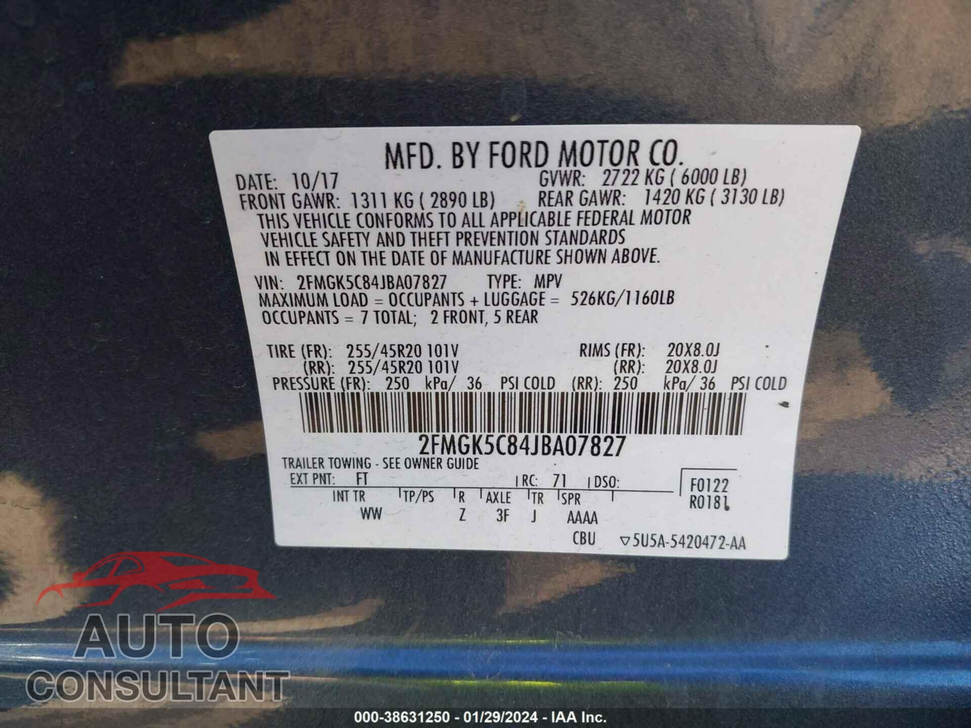 FORD FLEX 2018 - 2FMGK5C84JBA07827