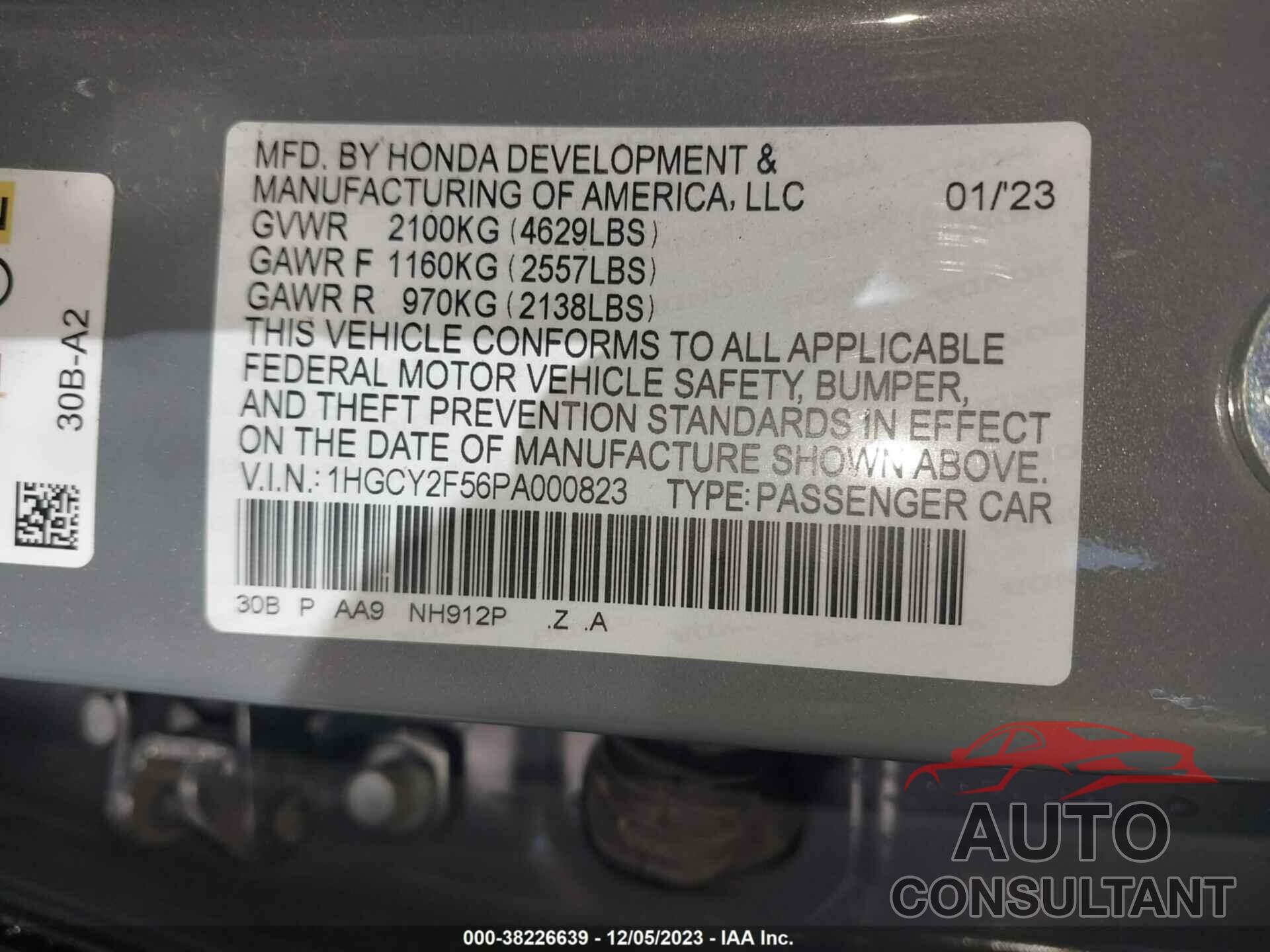 HONDA ACCORD 2023 - 1HGCY2F56PA000823