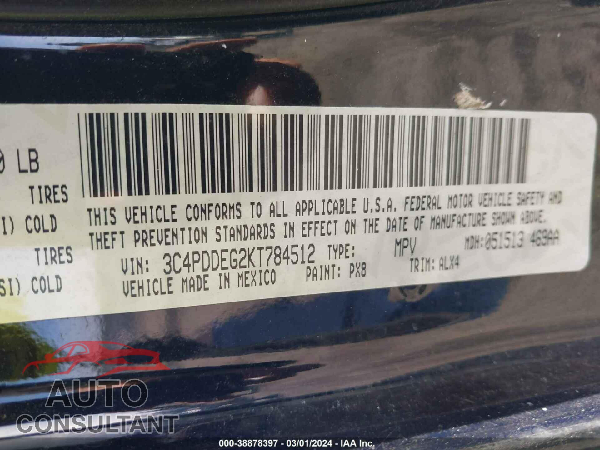 DODGE JOURNEY 2019 - 3C4PDDEG2KT784512