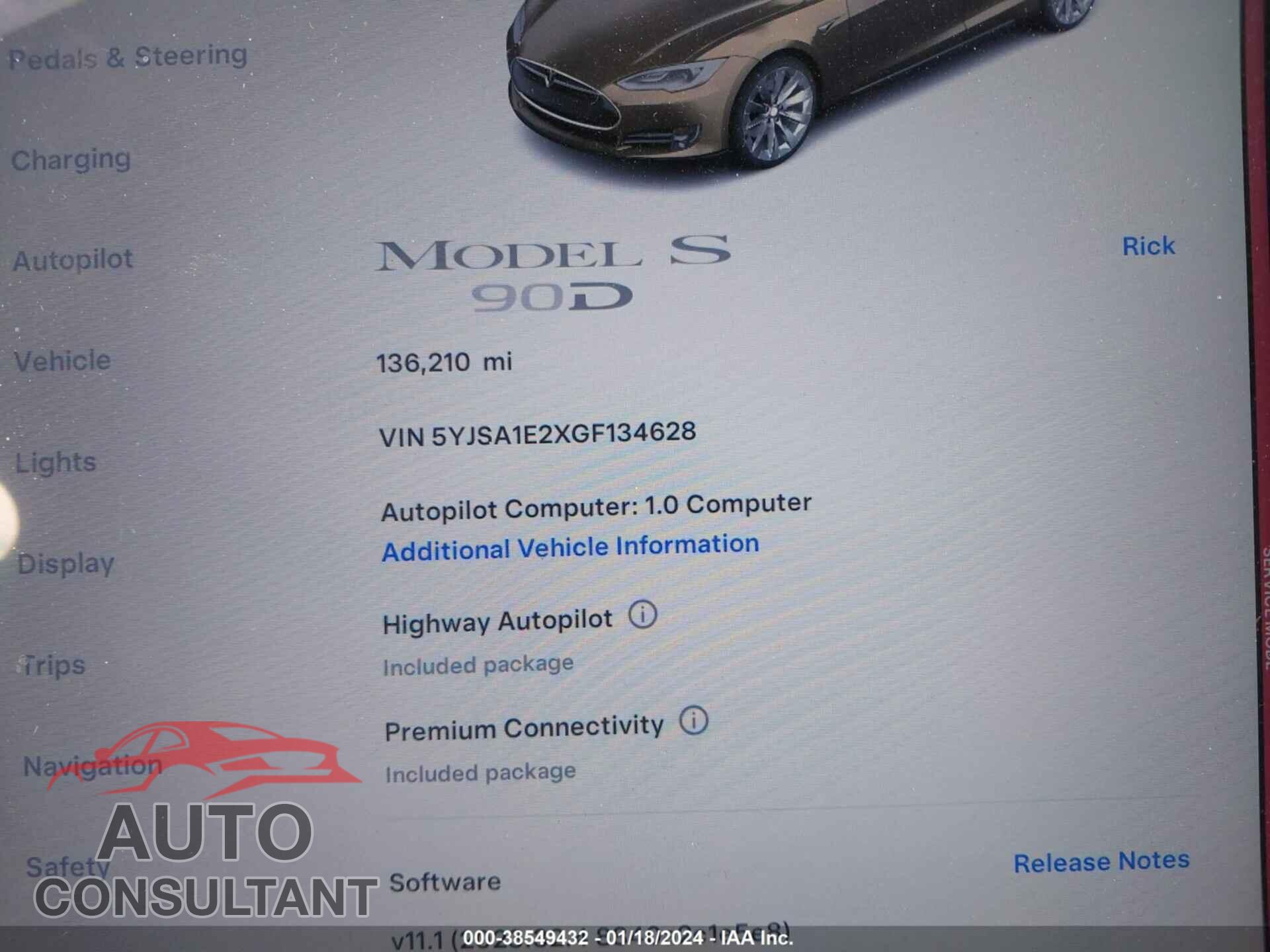 TESLA MODEL S 2016 - 5YJSA1E2XGF134628