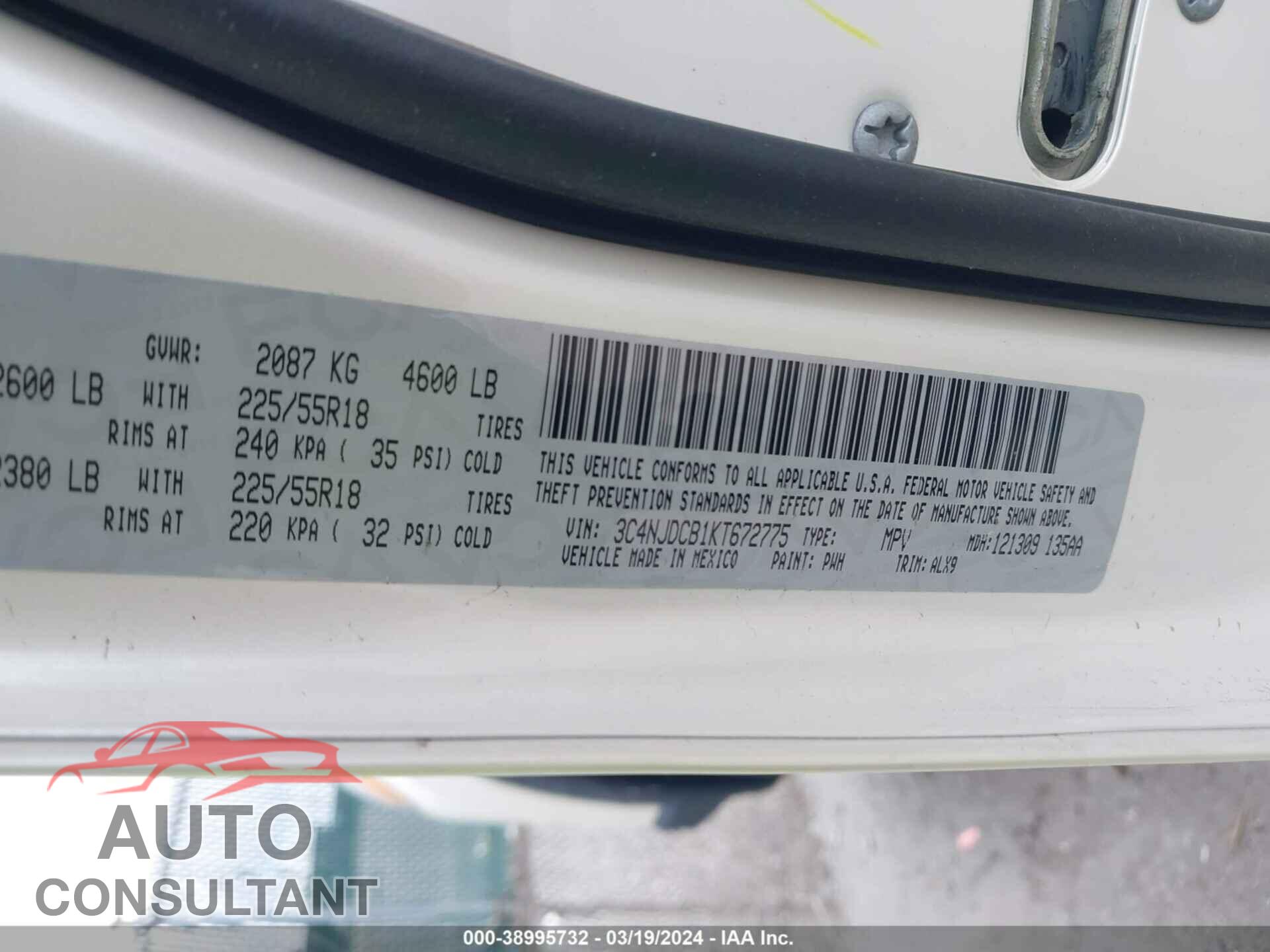JEEP COMPASS 2019 - 3C4NJDCB1KT672775