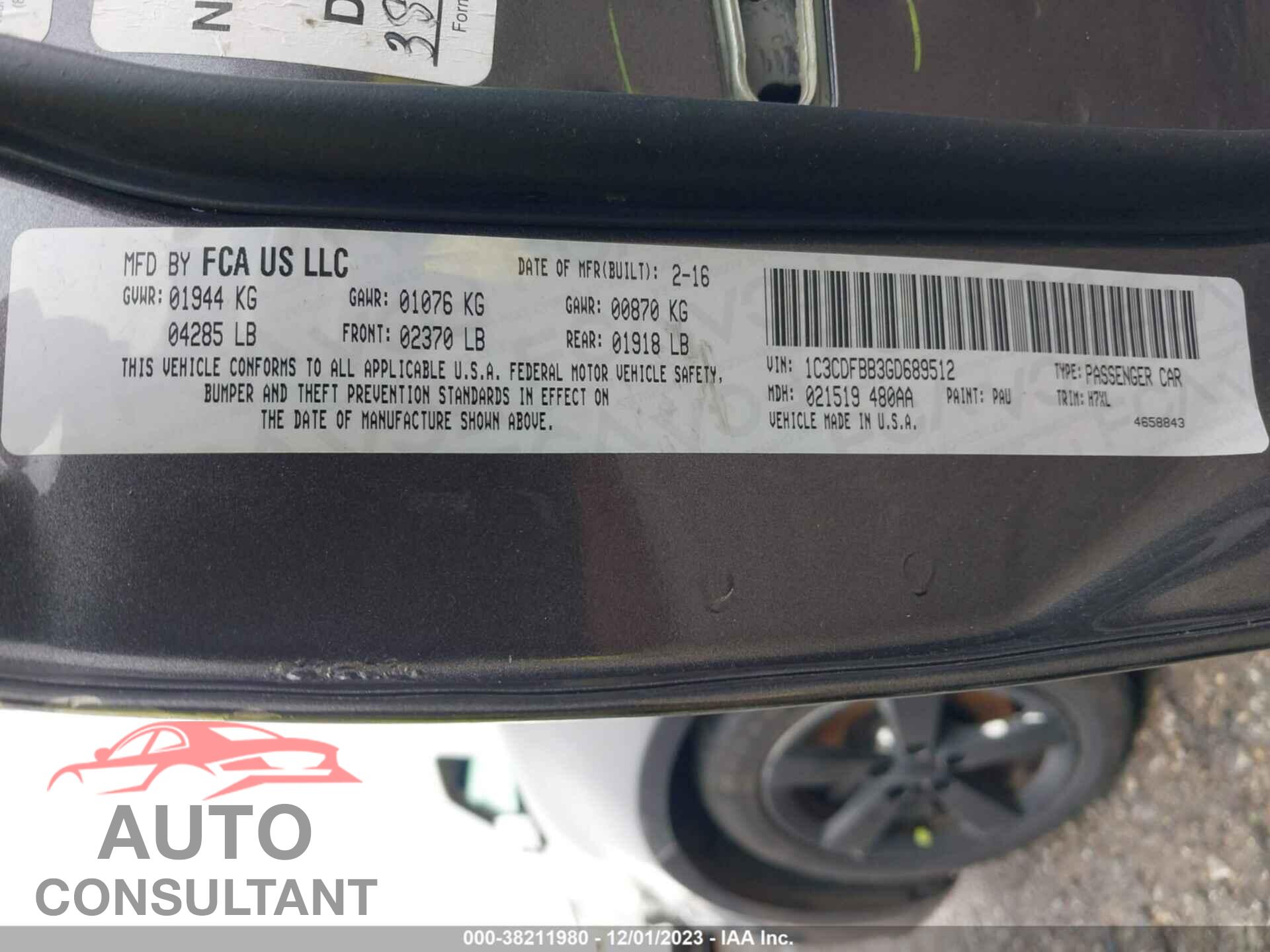DODGE DART 2016 - 1C3CDFBB3GD689512